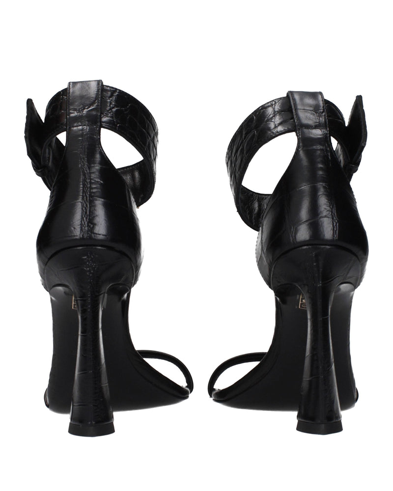 Versace Black Leather Stiletto Heel Sandals Glam Steals