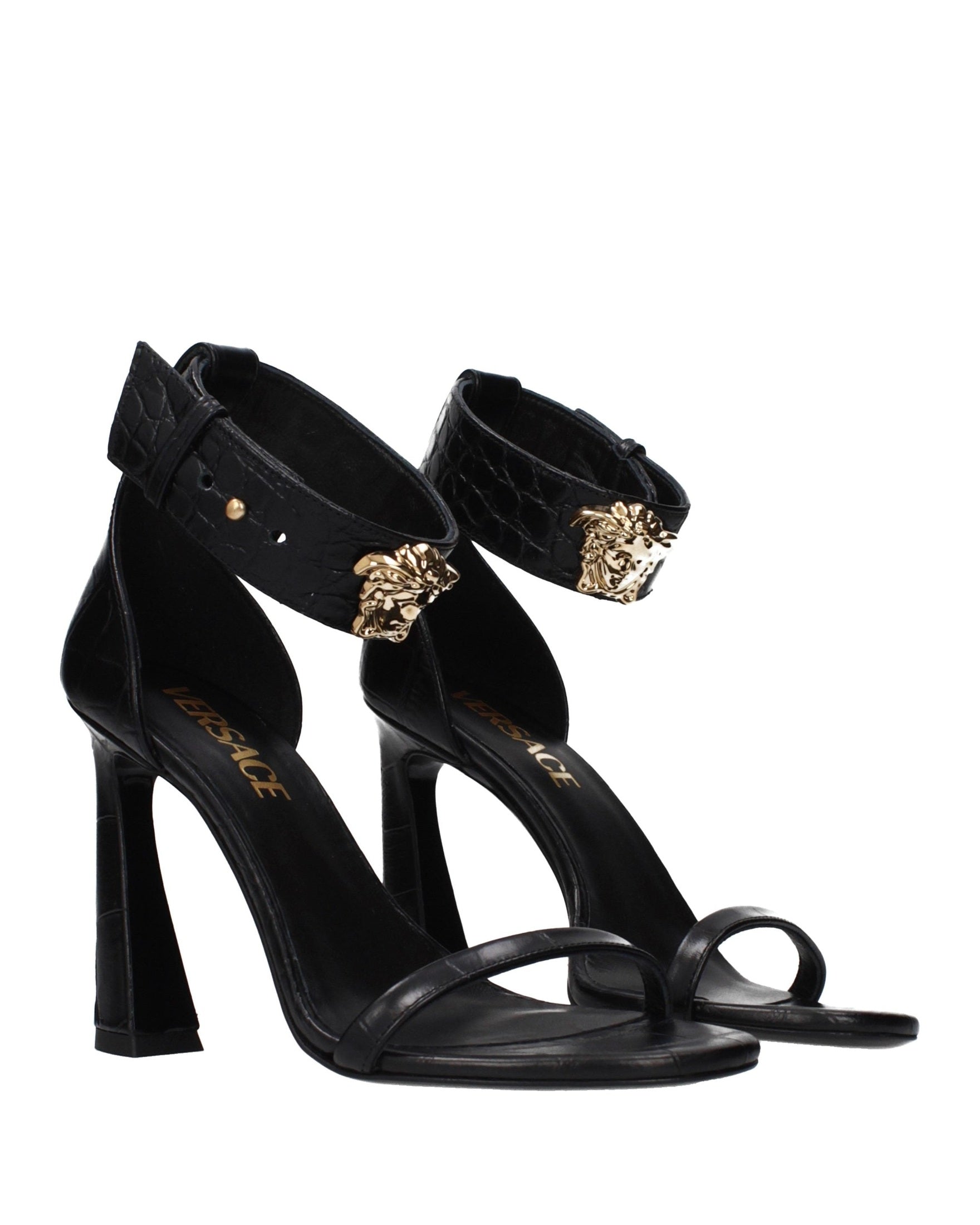 Versace Black Leather Stiletto Heel Sandals Glam Steals