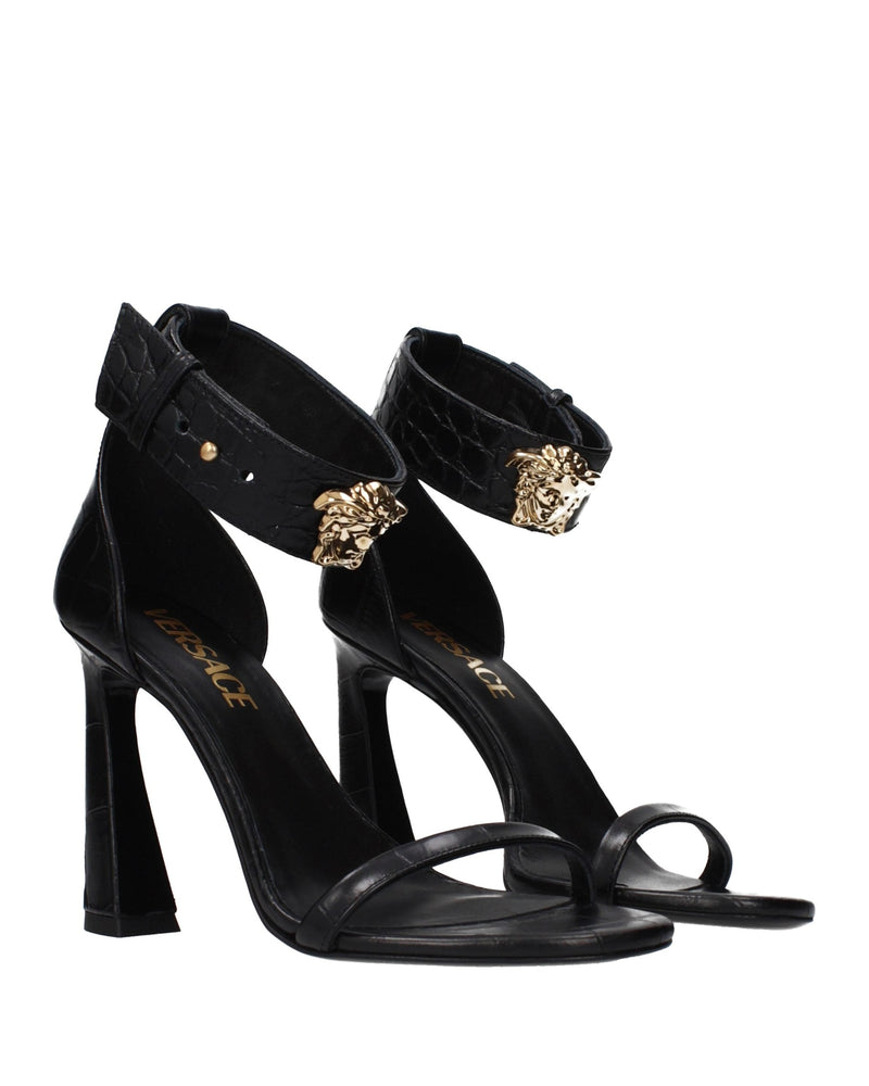 Versace Black Leather Stiletto Heel Sandals Glam Steals