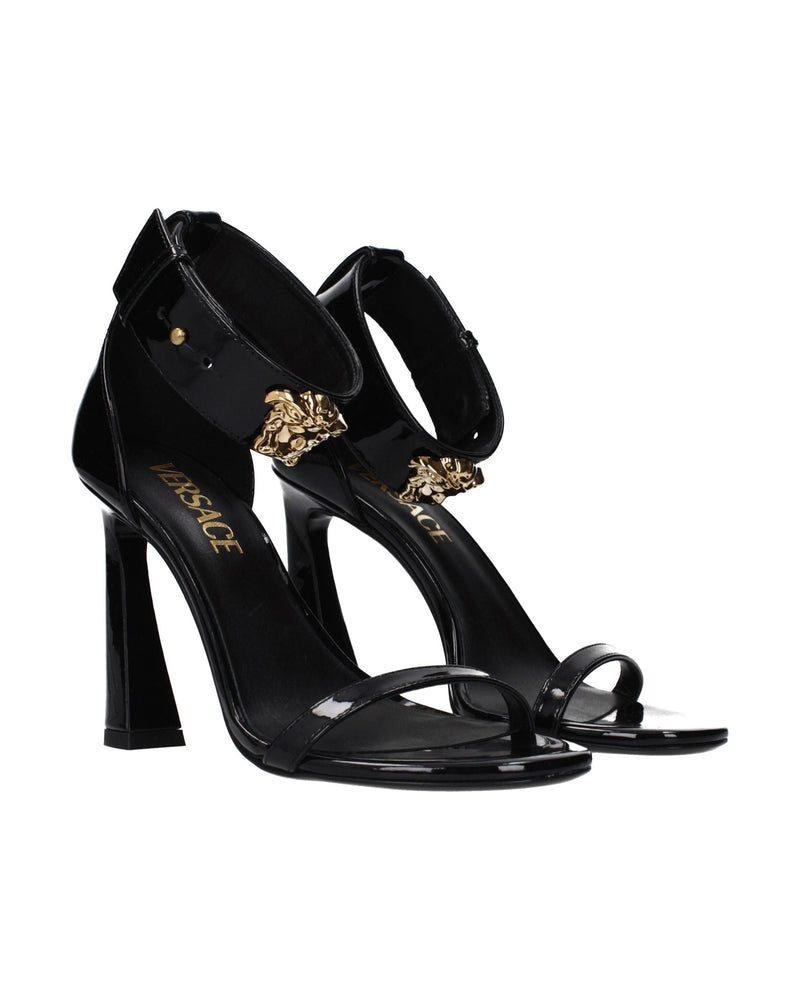 Versace Black Leather Stiletto Heel Sandals Glam Steals