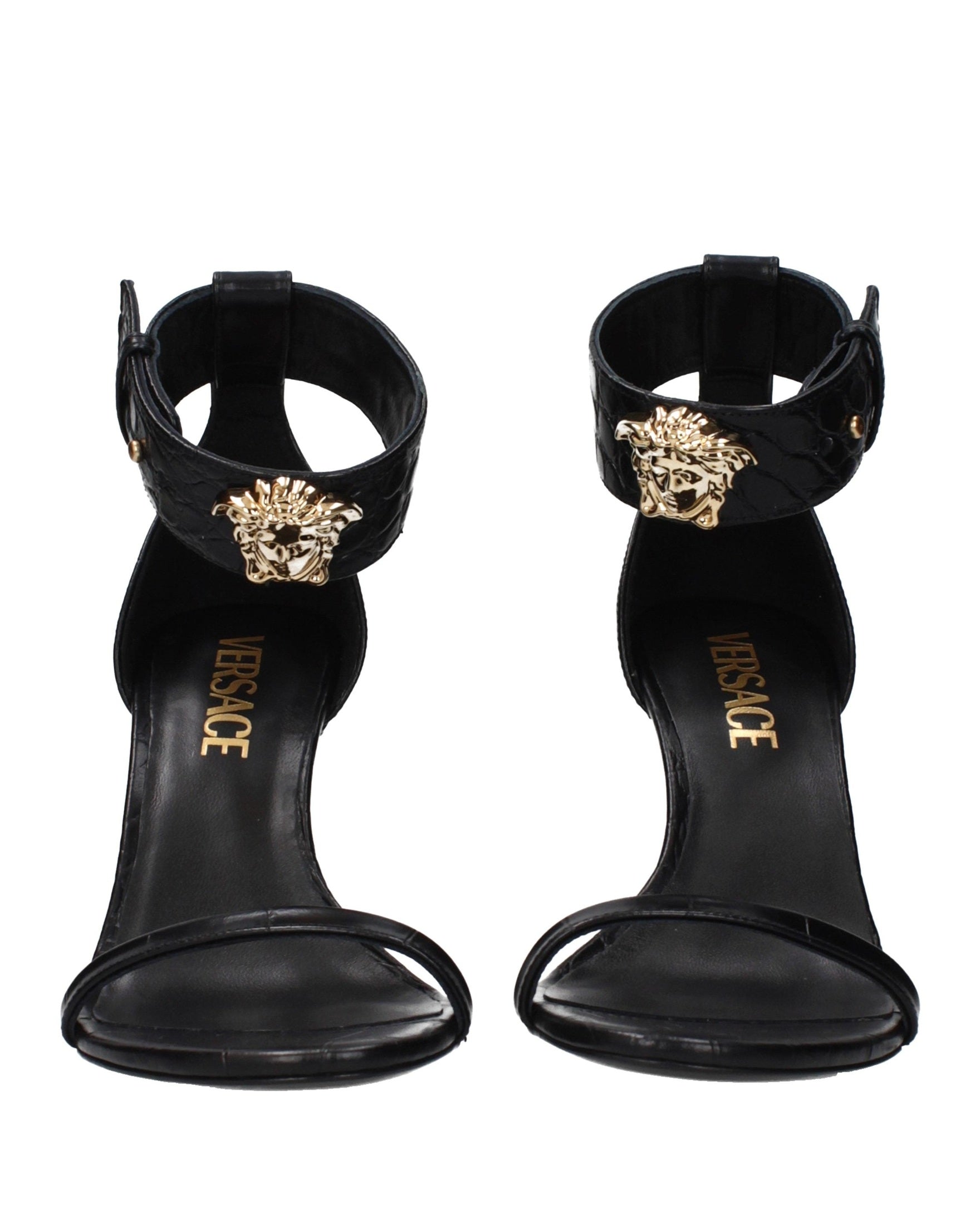 Versace Black Leather Stiletto Heel Sandals Glam Steals