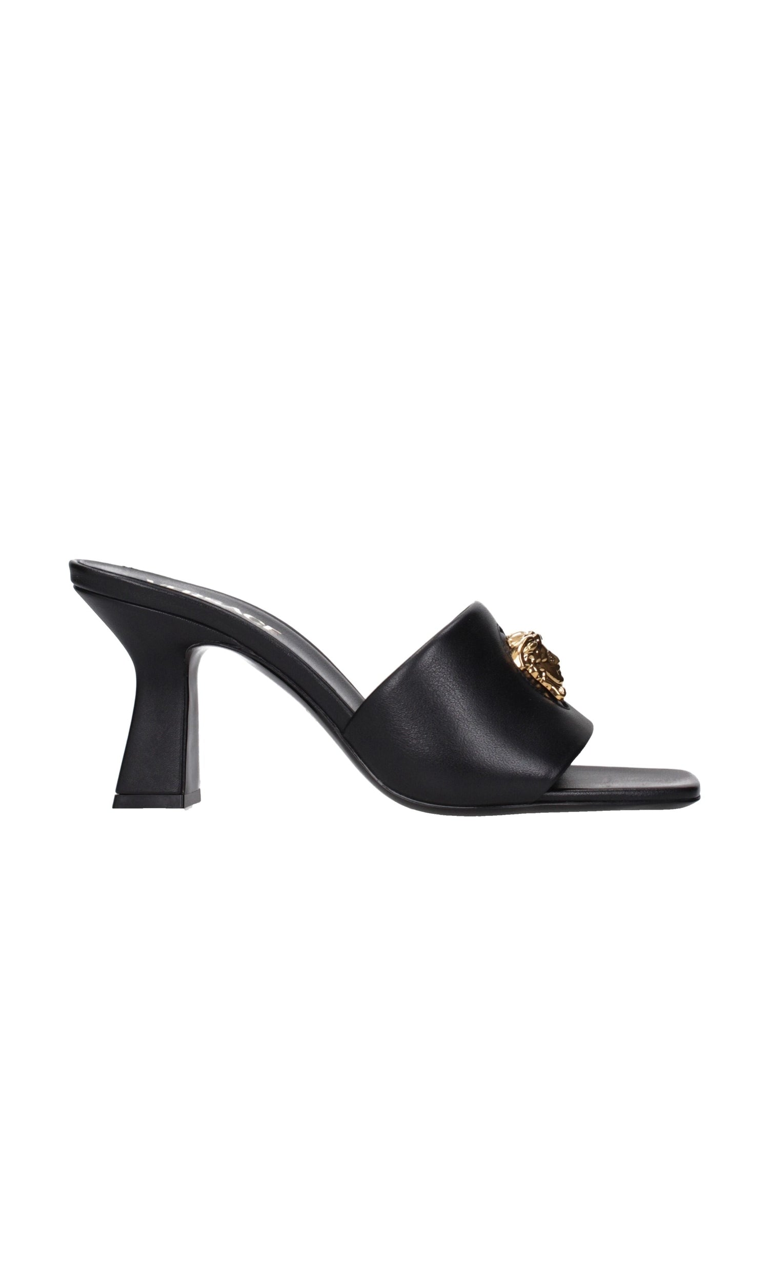 Versace Black Leather Stiletto Heels Sandals Glam Steals
