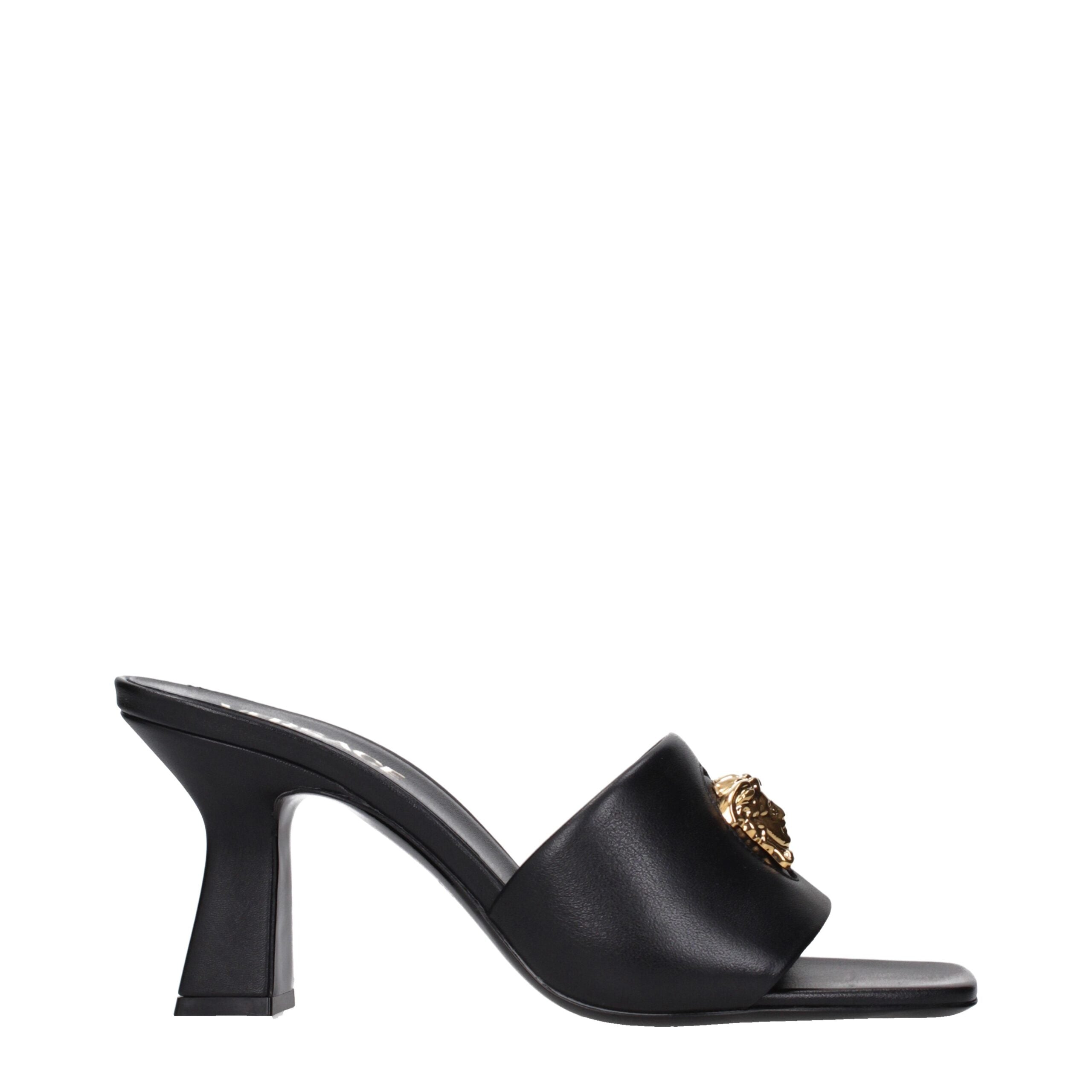 Versace Black Leather Stiletto Heels Sandals Glam Steals