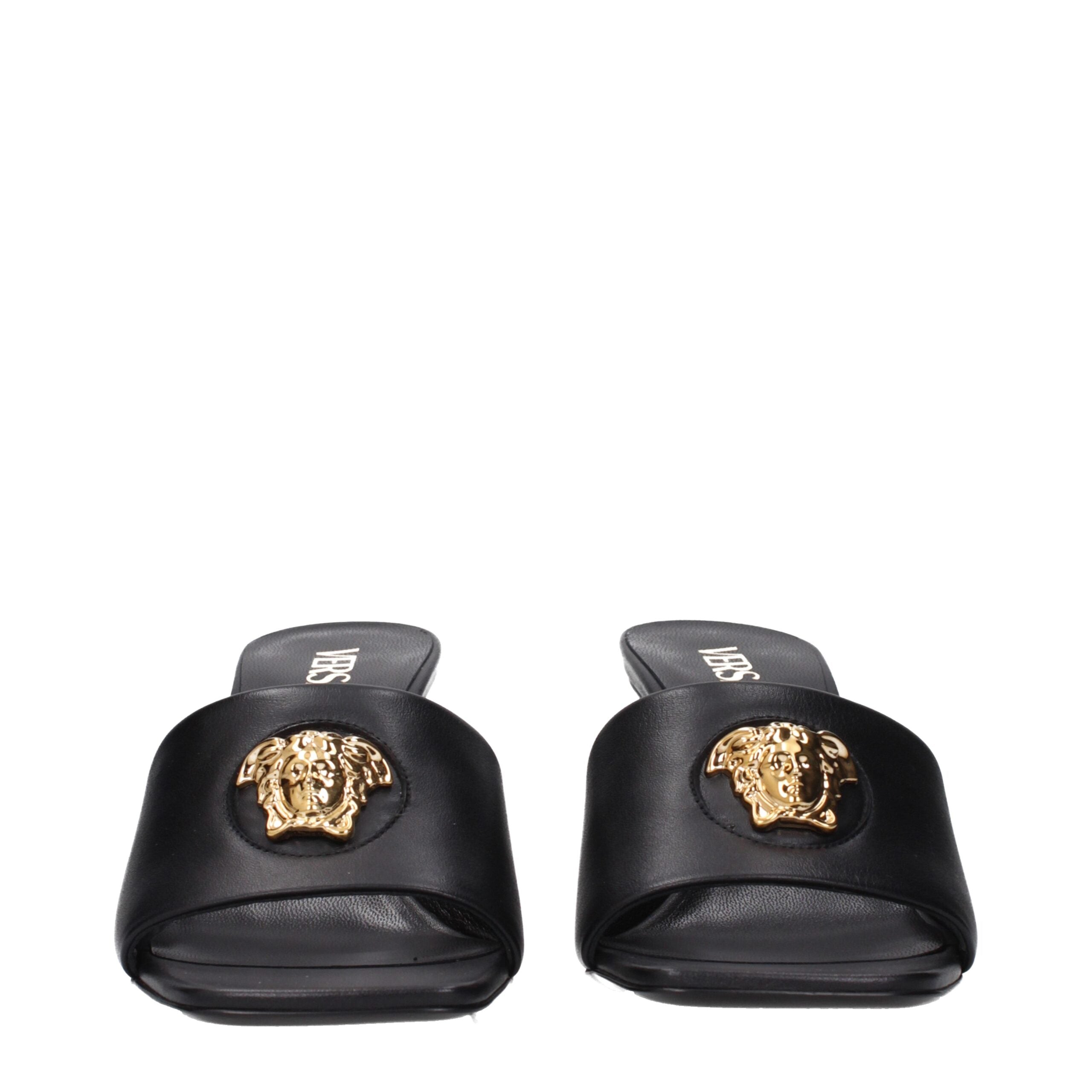 Versace Black Leather Stiletto Heels Sandals Glam Steals