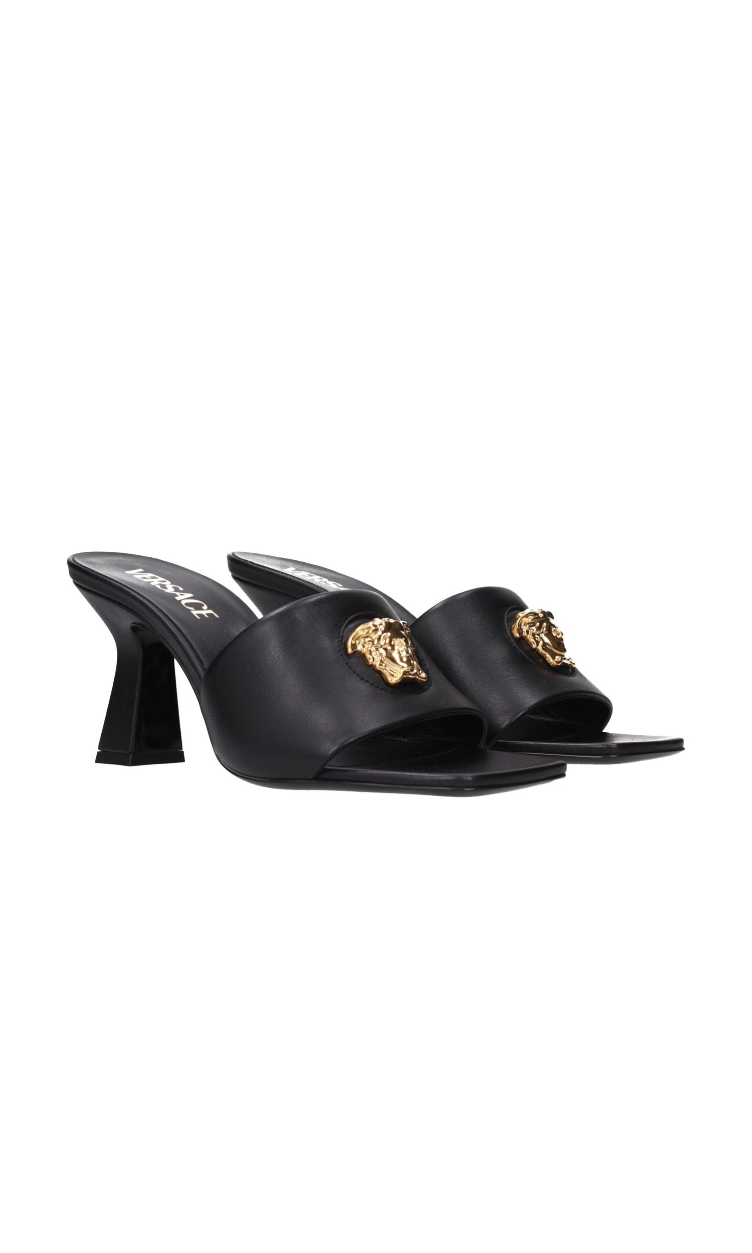 Versace Black Leather Stiletto Heels Sandals Glam Steals
