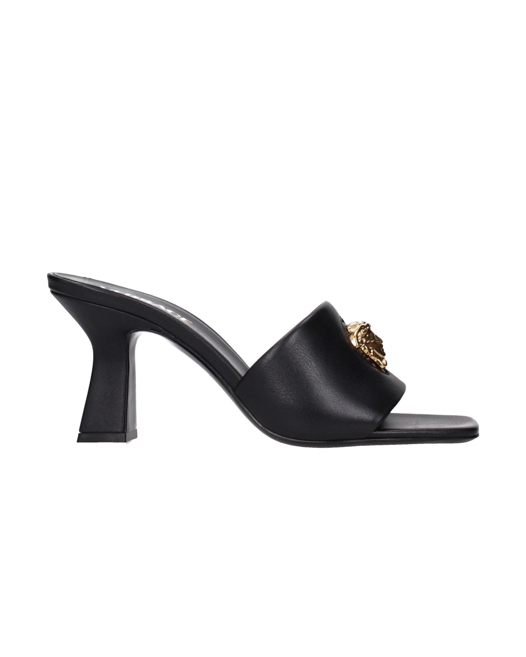 Versace Black Leather Stiletto Heels Sandals Glam Steals