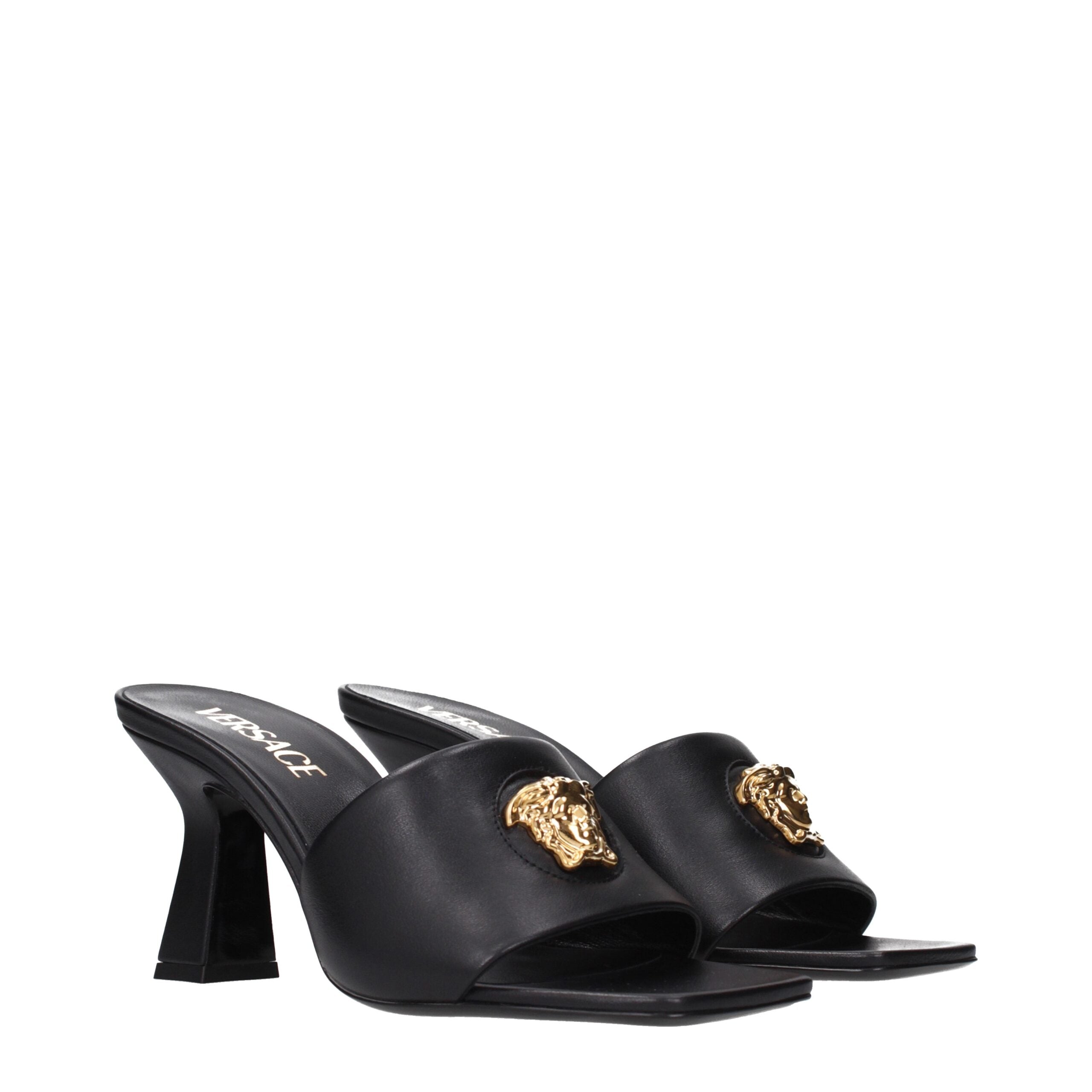 Versace Black Leather Stiletto Heels Sandals Glam Steals