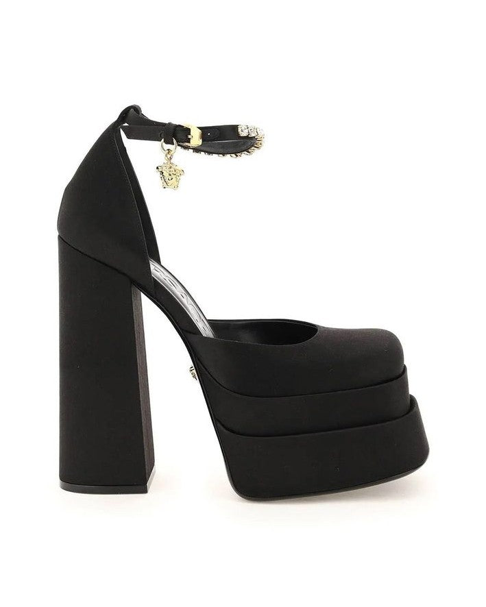 Versace Black Silk Platform Pumps Glam Steals