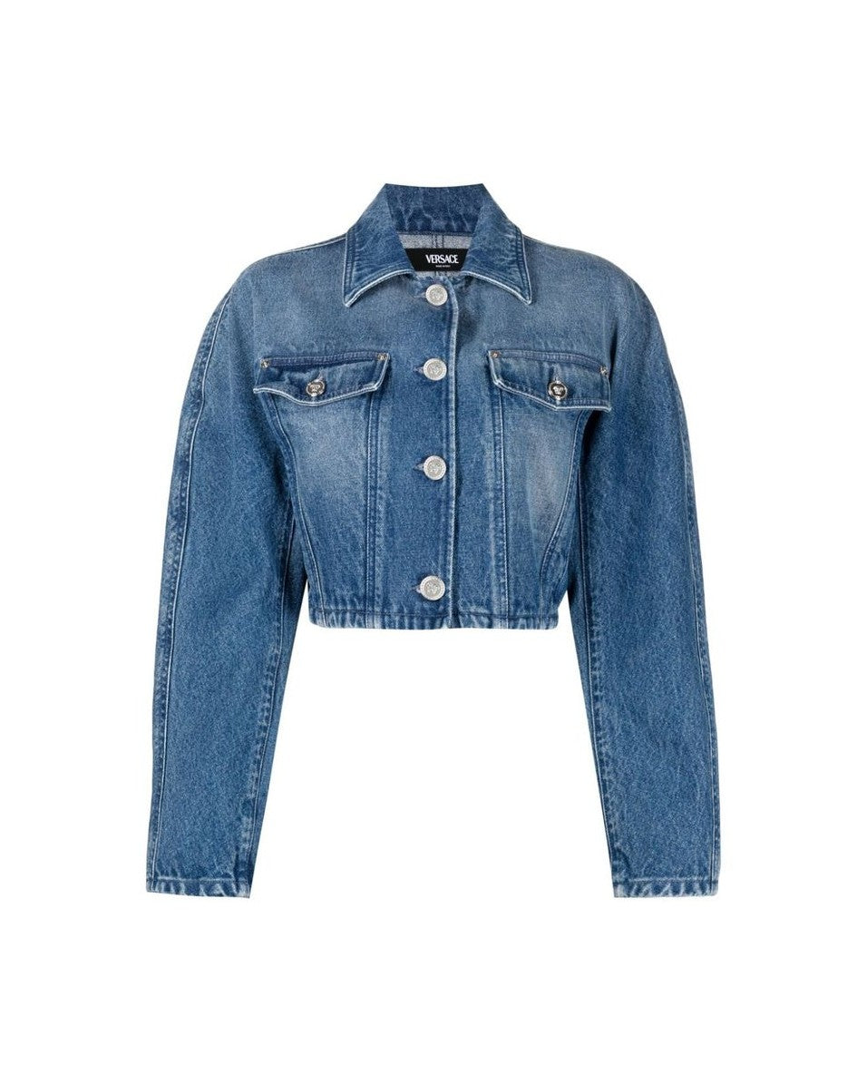 Versace Blue Cotton Jacket Glam Steals
