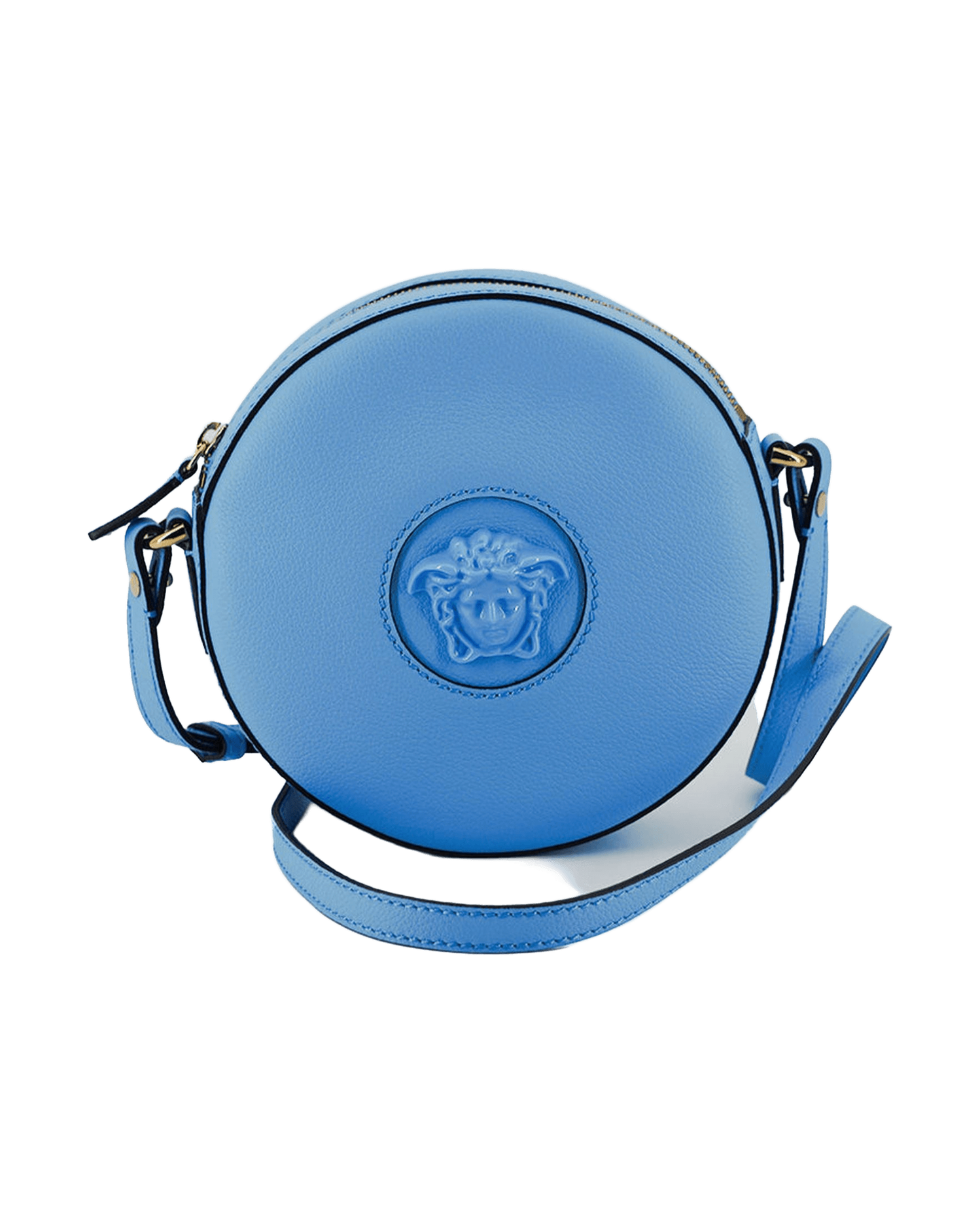 Versace Blue Leather Chic Round Shoulder Bag Glam Steals