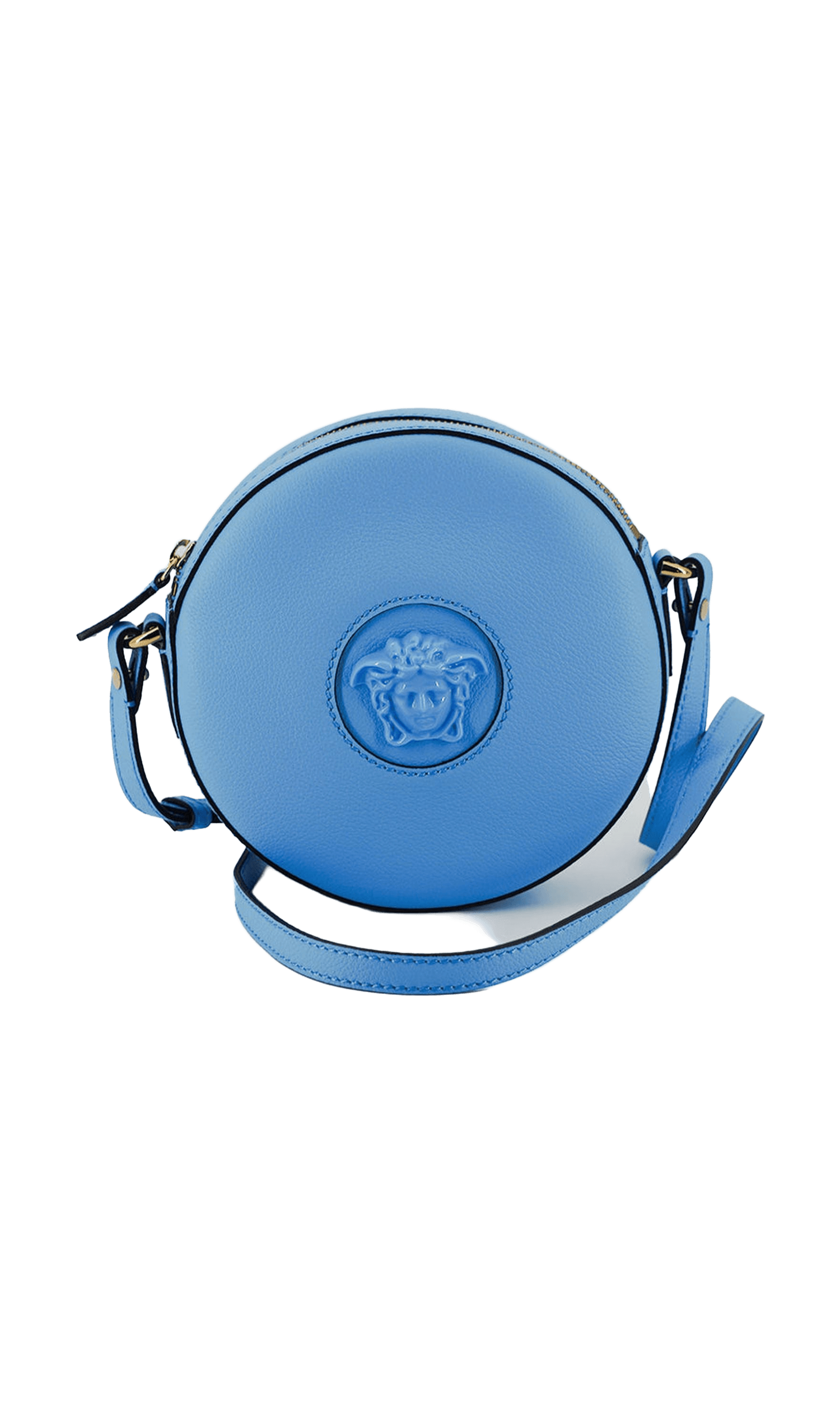 Versace Blue Leather Chic Round Shoulder Bag Glam Steals