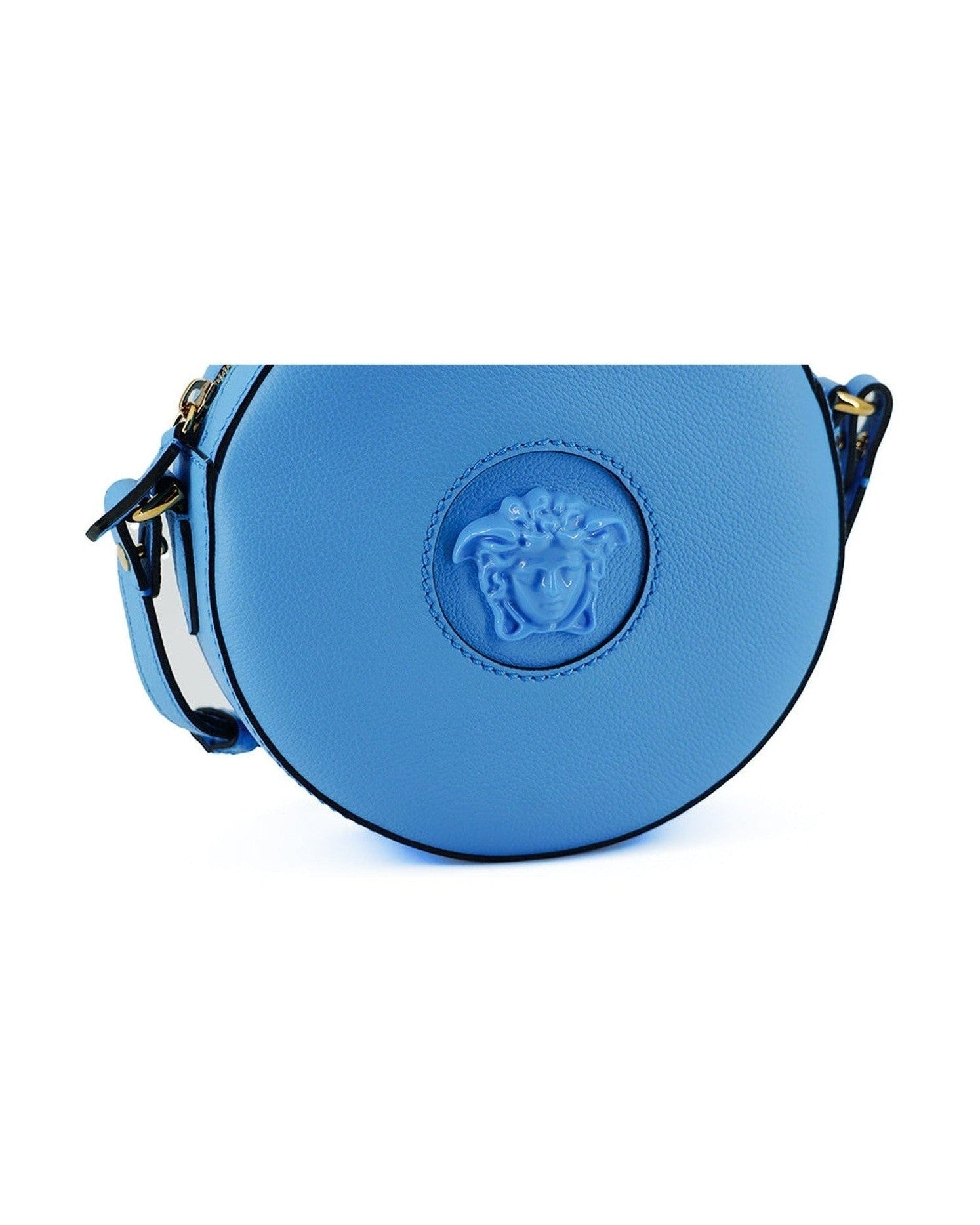 Versace Blue Leather Chic Round Shoulder Bag Glam Steals