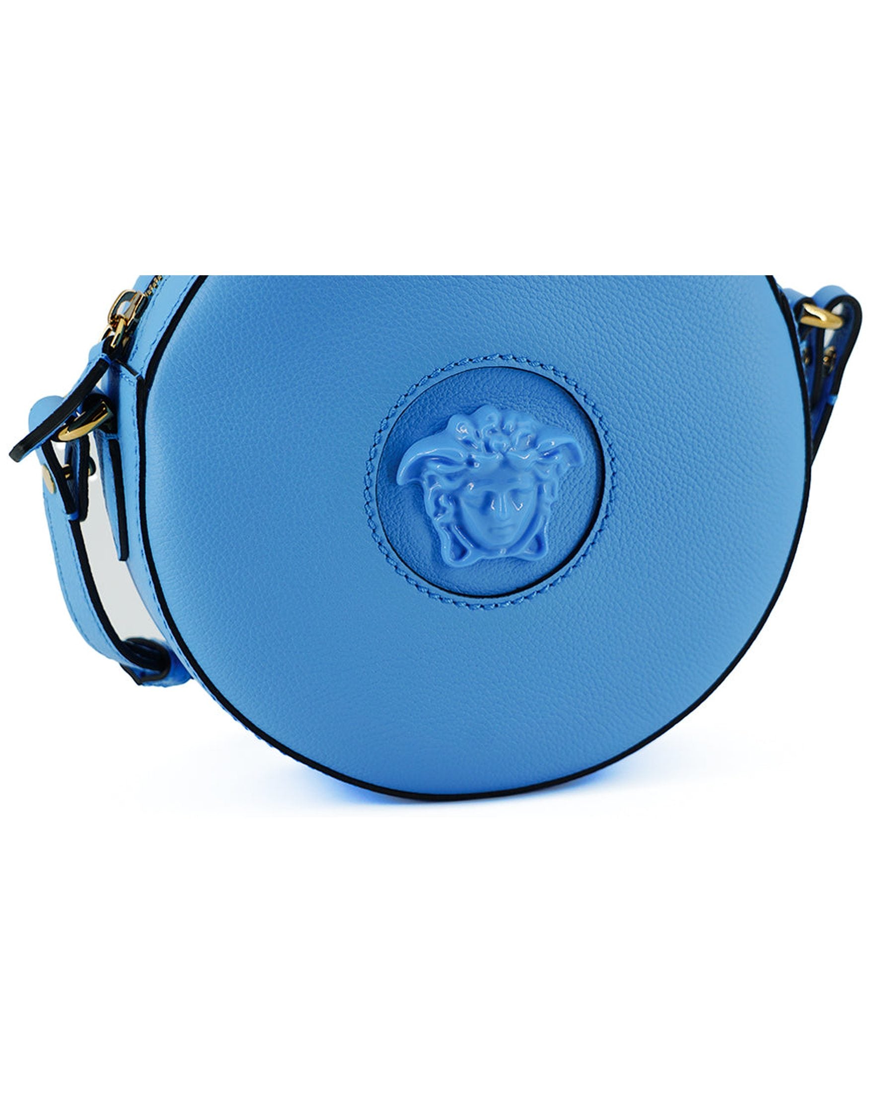 Versace Blue Leather Chic Round Shoulder Bag Glam Steals