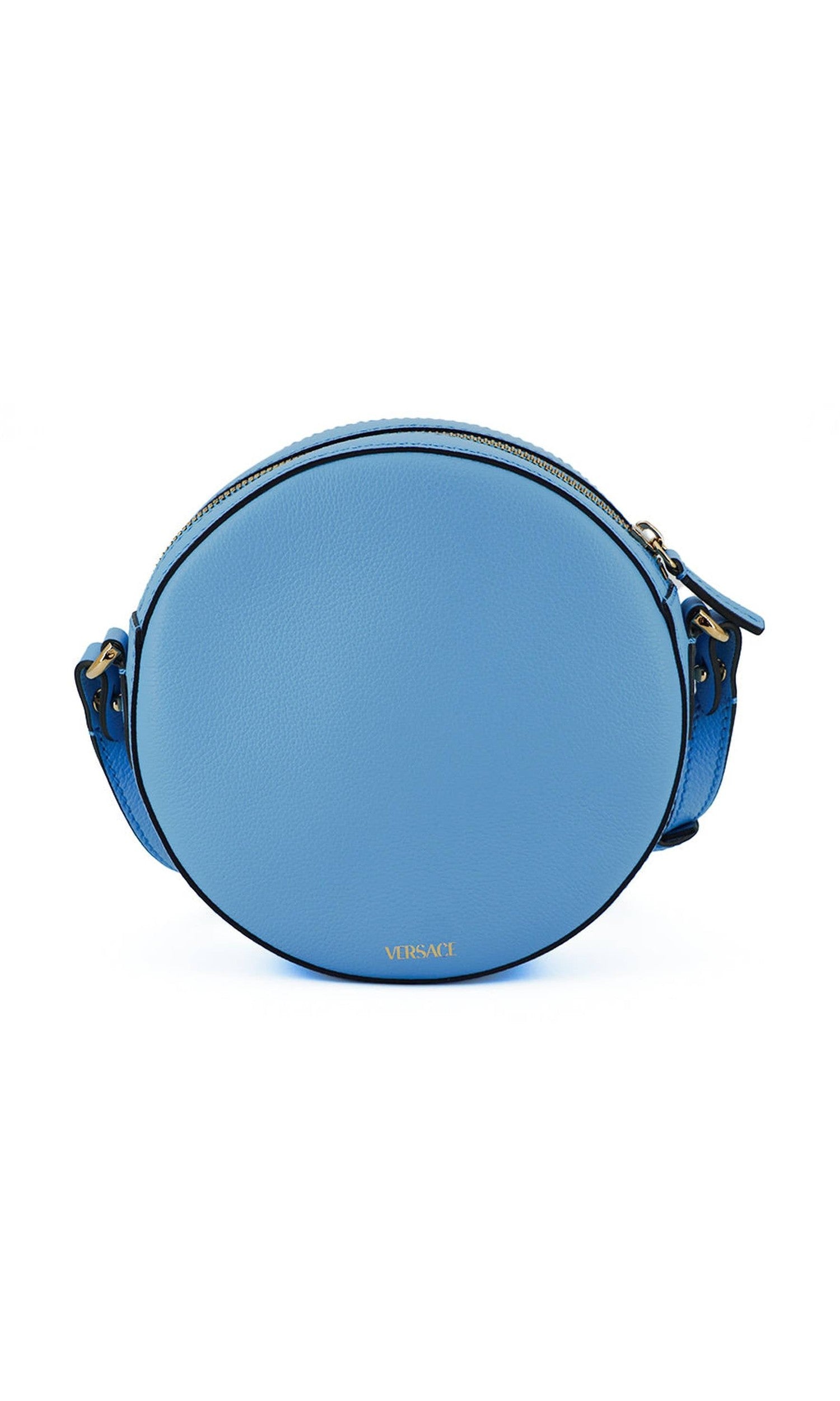 Versace Blue Leather Chic Round Shoulder Bag Glam Steals