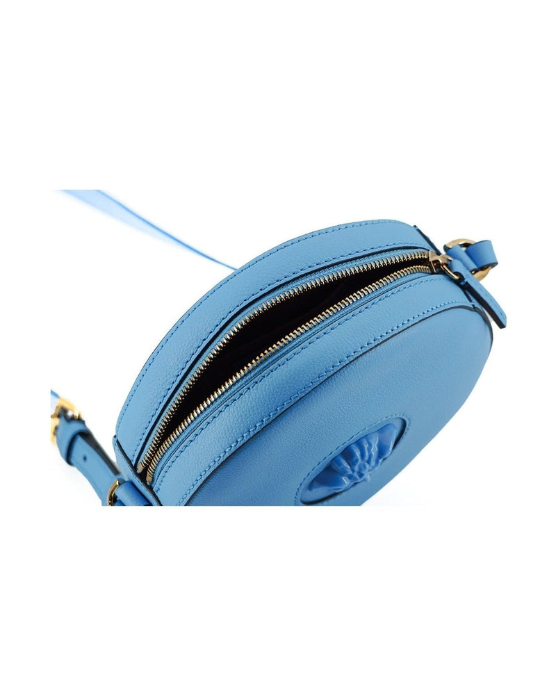 Versace Blue Leather Chic Round Shoulder Bag Glam Steals