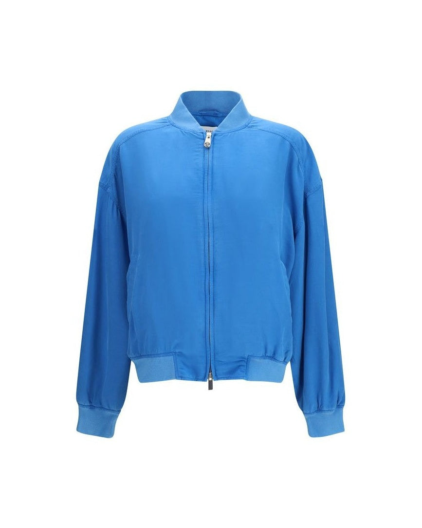 Versace Blue Silk Bomber Jacket Glam Steals