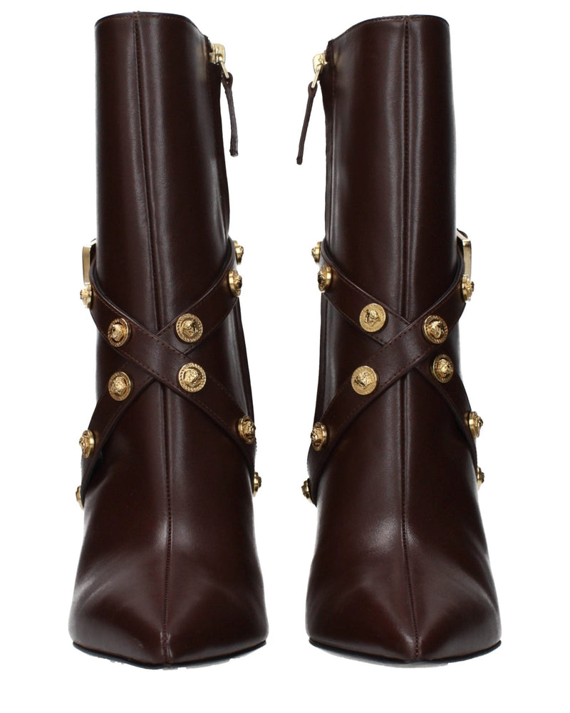 Versace Brown Leather Ankle Boots Glam Steals