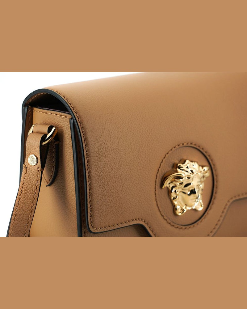 Versace Brown Leather Elegant Calf Shoulder Bag Glam Steals