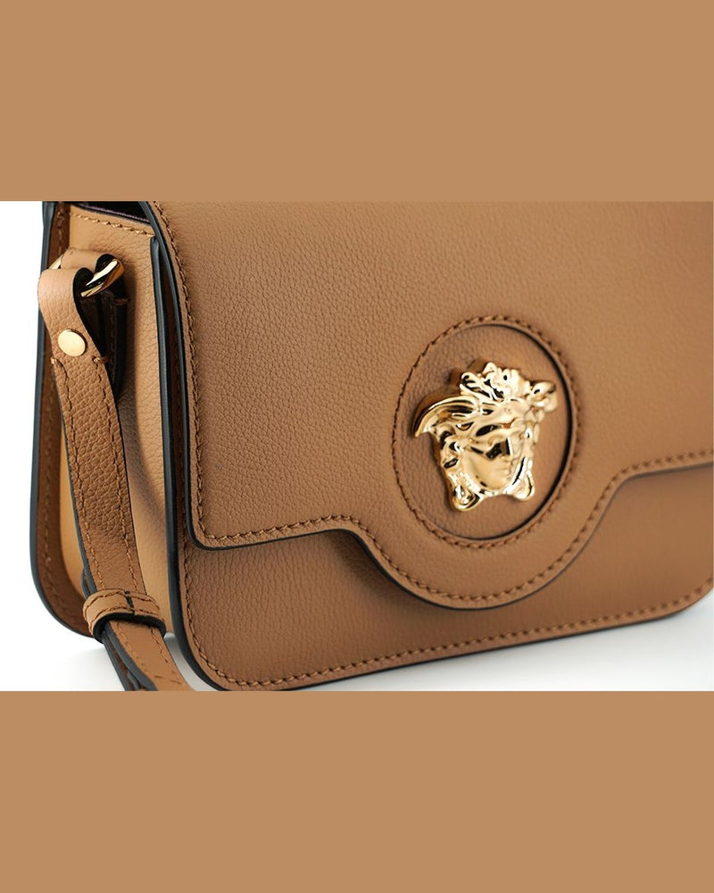 Versace Brown Leather Elegant Calf Shoulder Bag Glam Steals