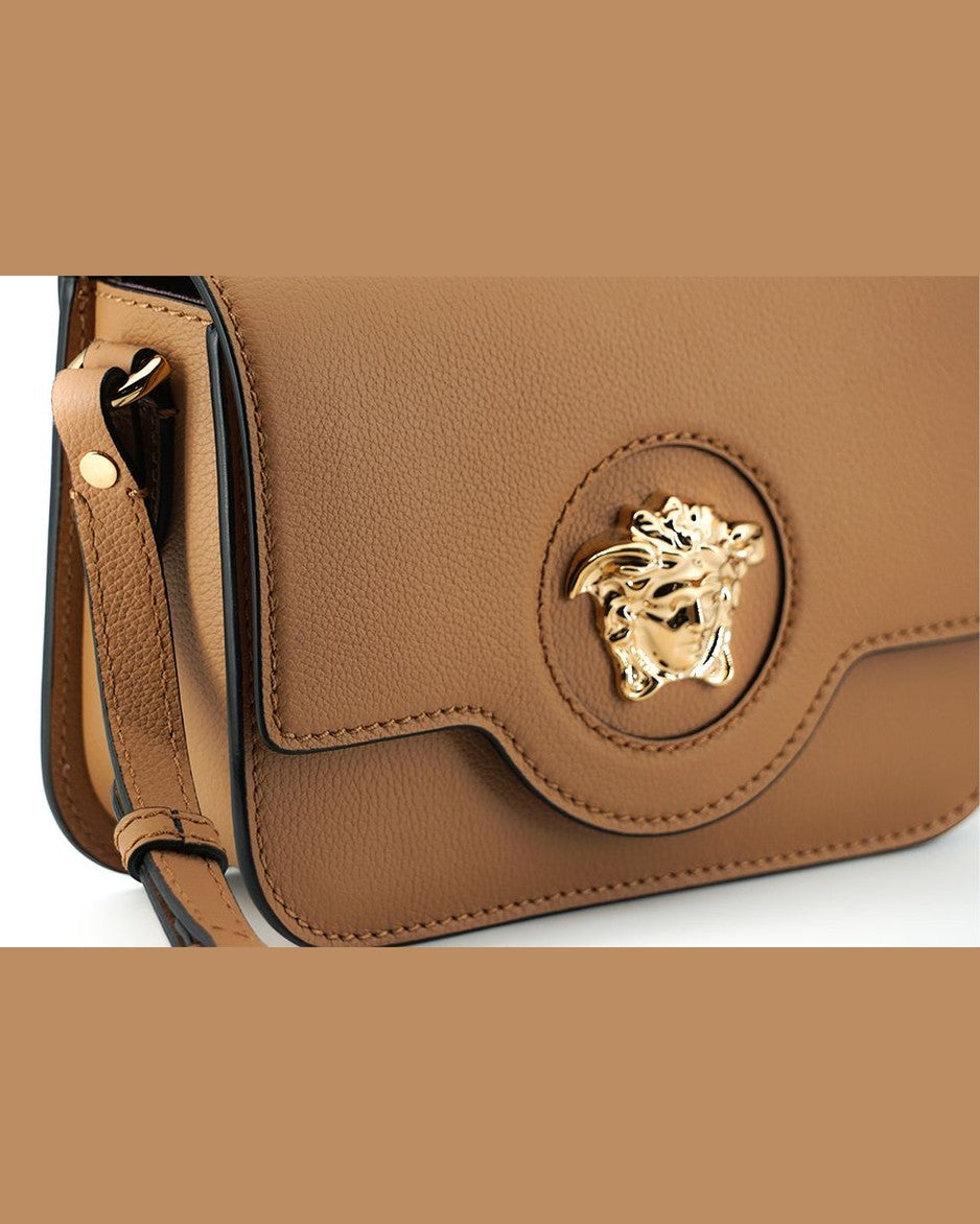 Versace Brown Leather Elegant Calf Shoulder Bag Glam Steals