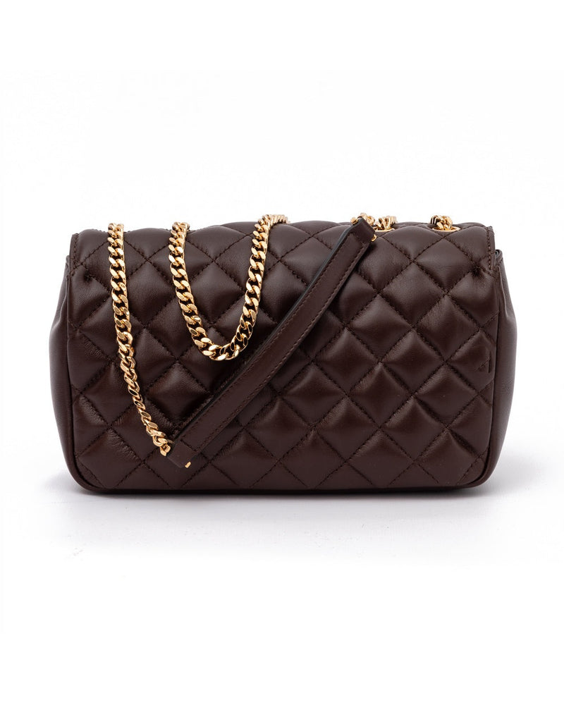 Versace Brown Leather Quilted Shoulder Strap Bag Glam Steals