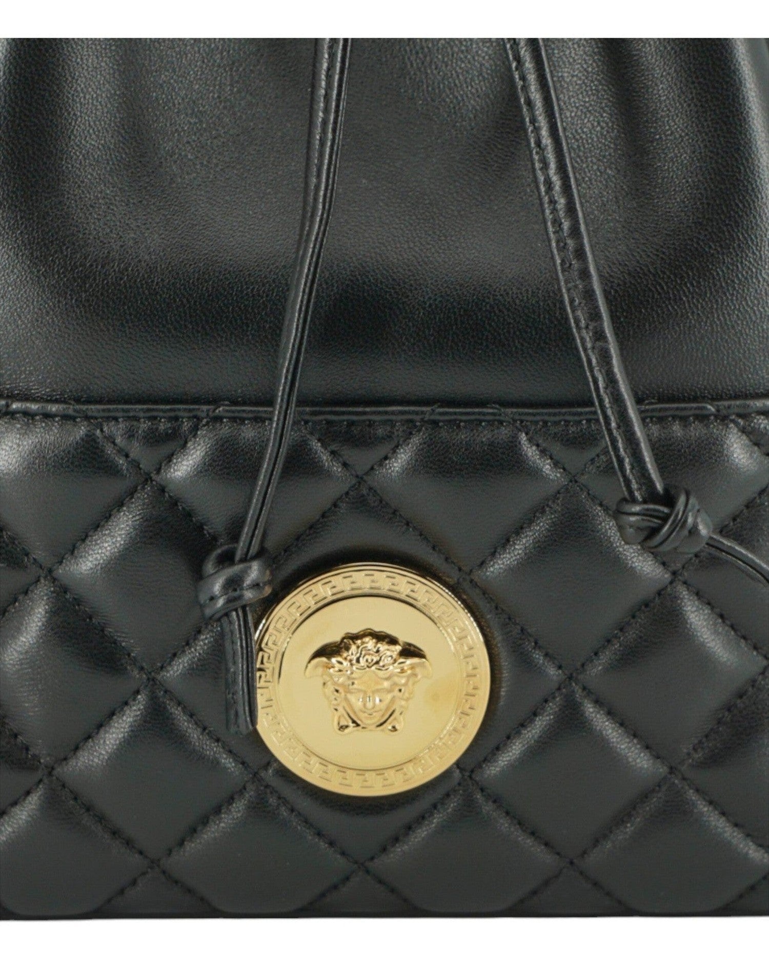 Versace Elegant Leather Medusa Bucket Shoulder Black Bag Glam Steals