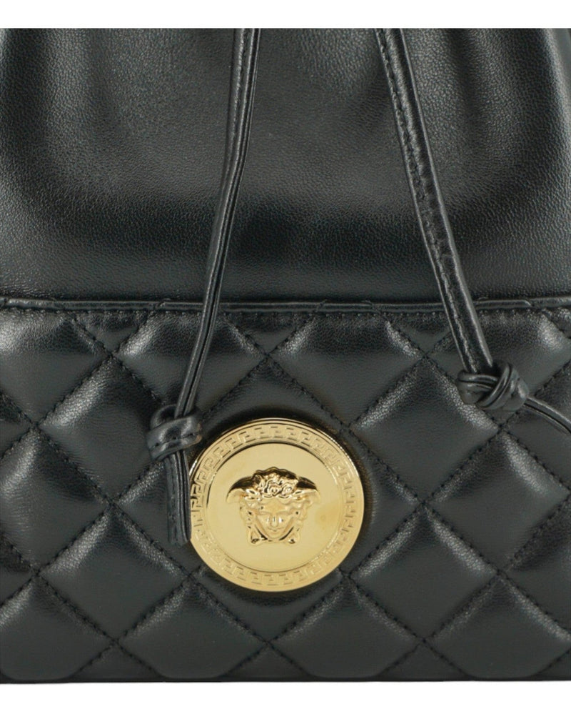 Versace Elegant Leather Medusa Bucket Shoulder Black Bag Glam Steals