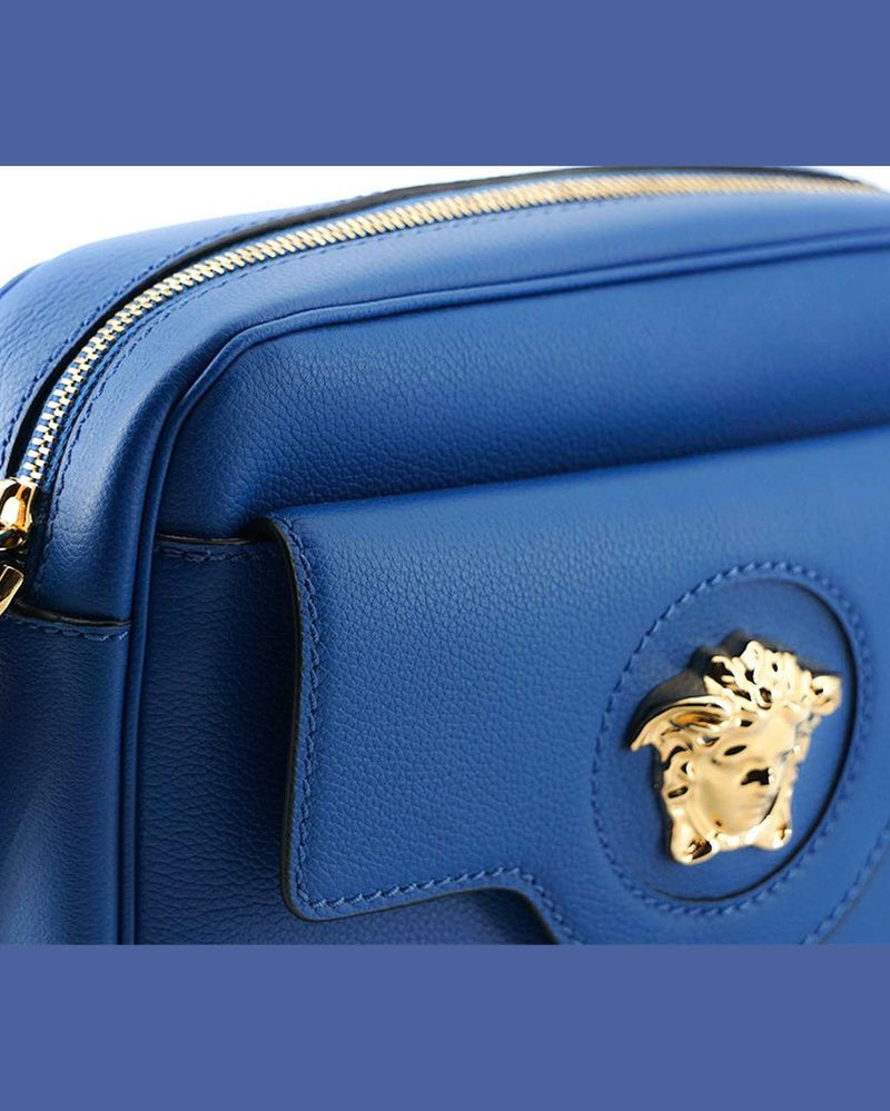 Versace Elegant Calf Leather Camera Case Blue Bag Glam Steals