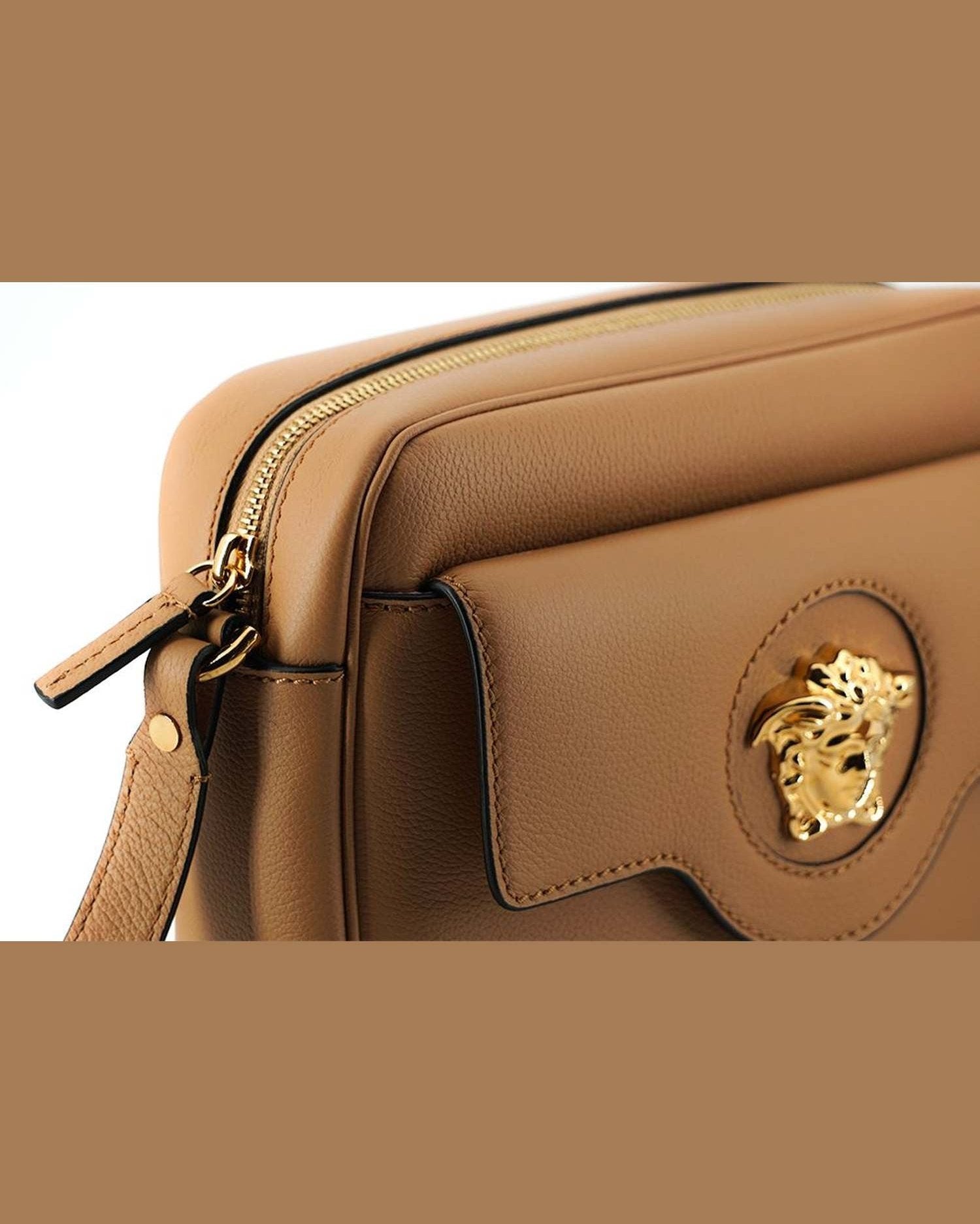 Versace Elegant Leather Camera Case Shoulder Brown Bag Glam Steals