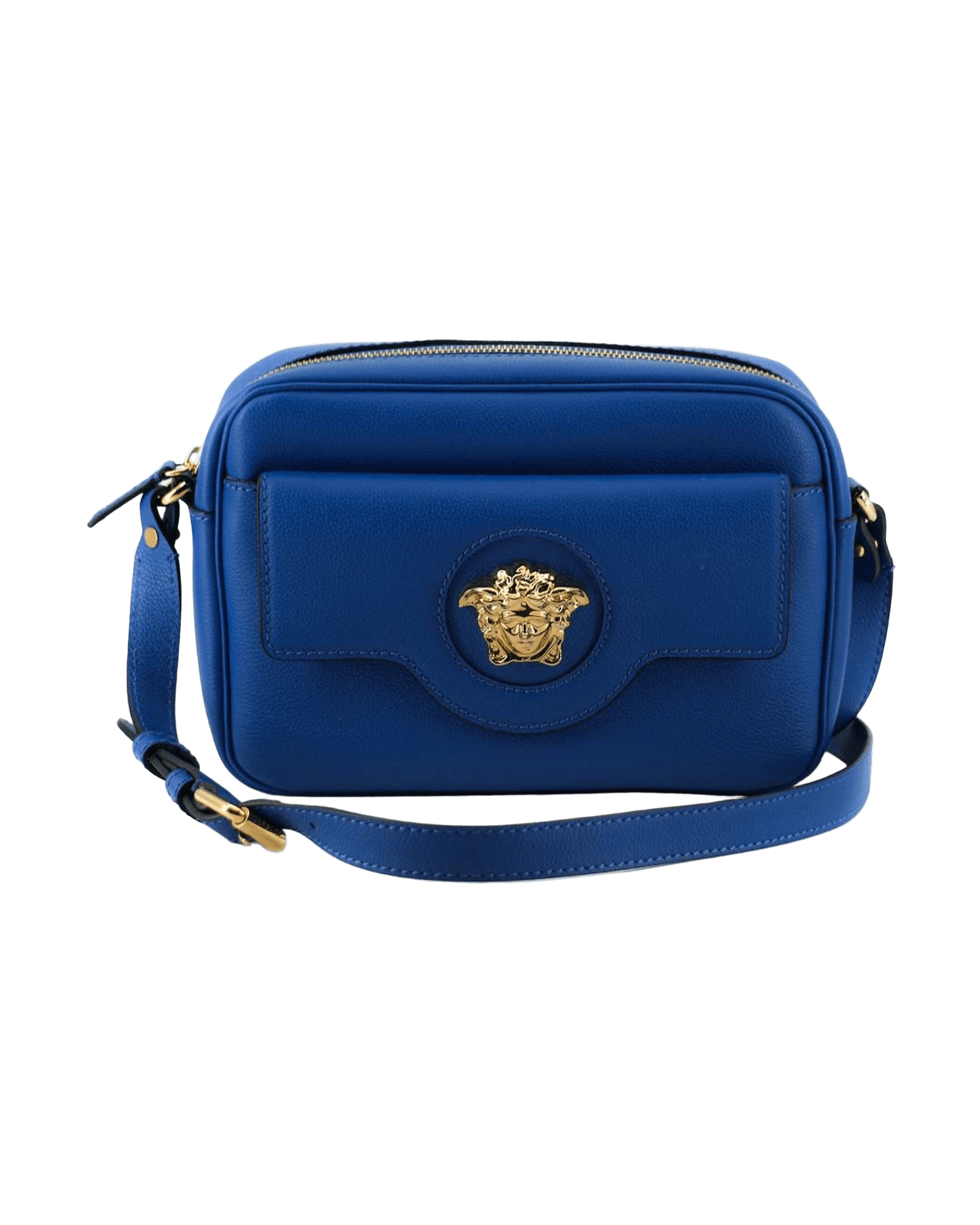 Versace Elegant Calf Leather Camera Case Blue Bag Glam Steals