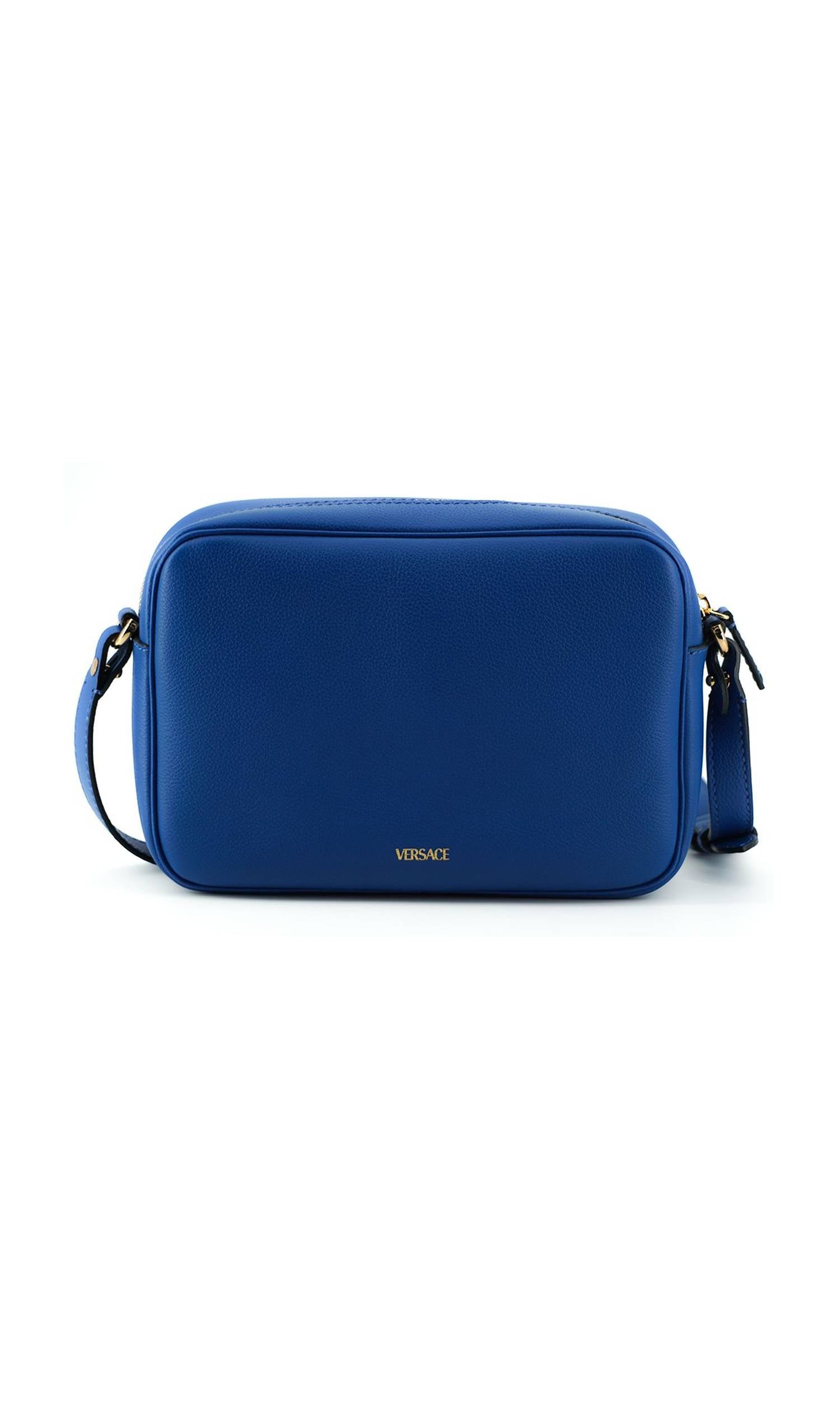 Versace Elegant Calf Leather Camera Case Blue Bag Glam Steals