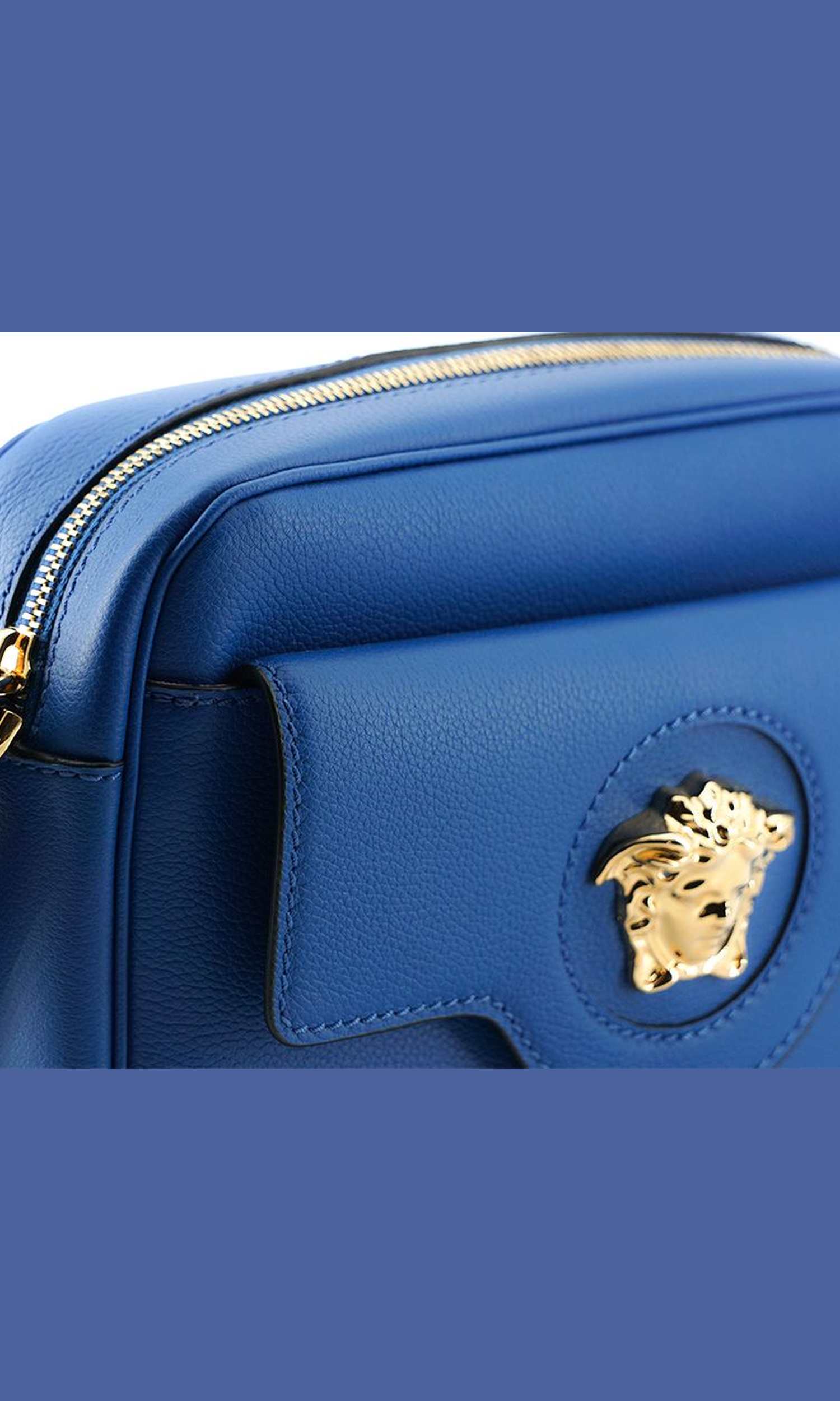 Versace Elegant Calf Leather Camera Case Blue Bag Glam Steals