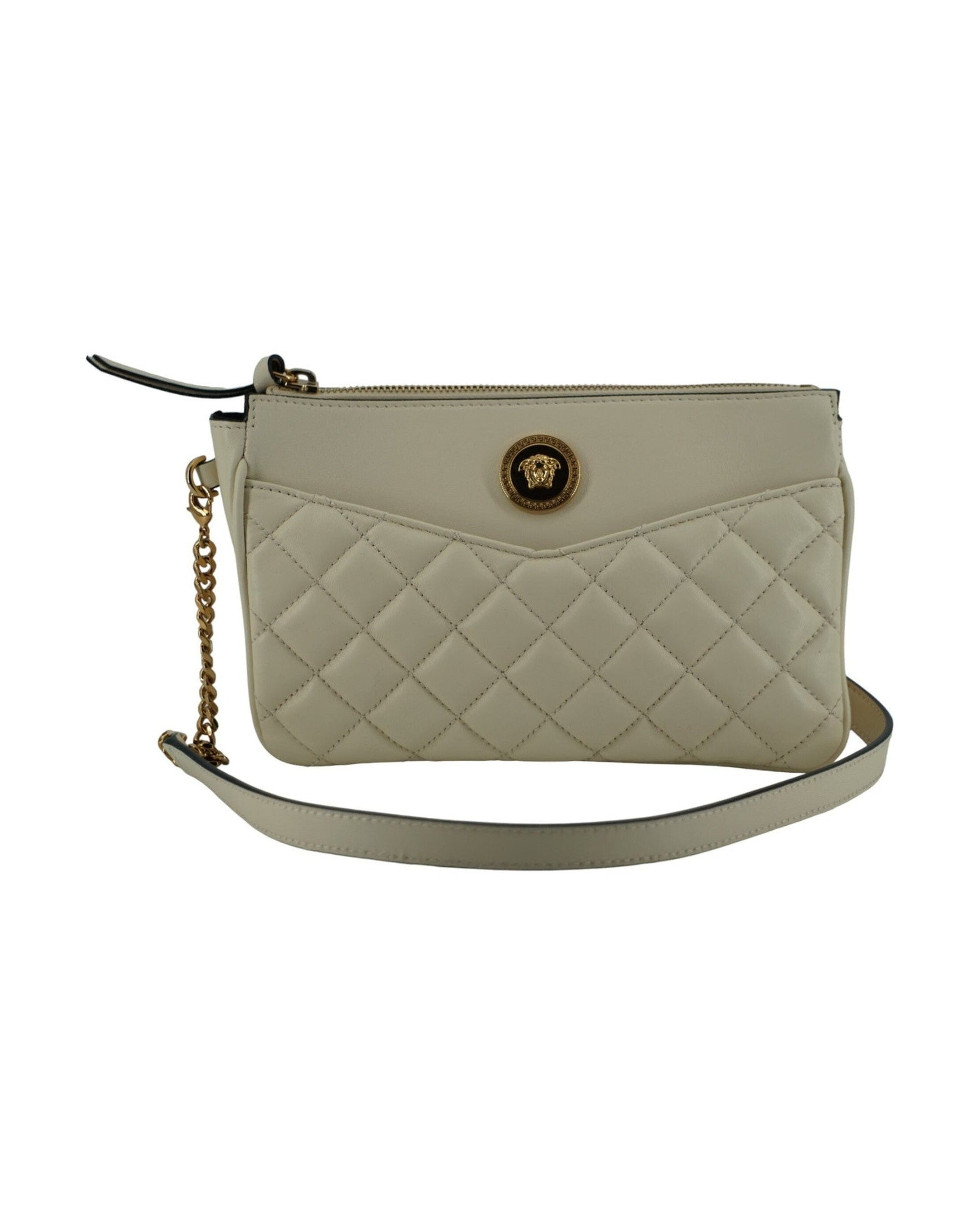 Versace Elegant Lamb Leather Crossbody White Pouch Glam Steals