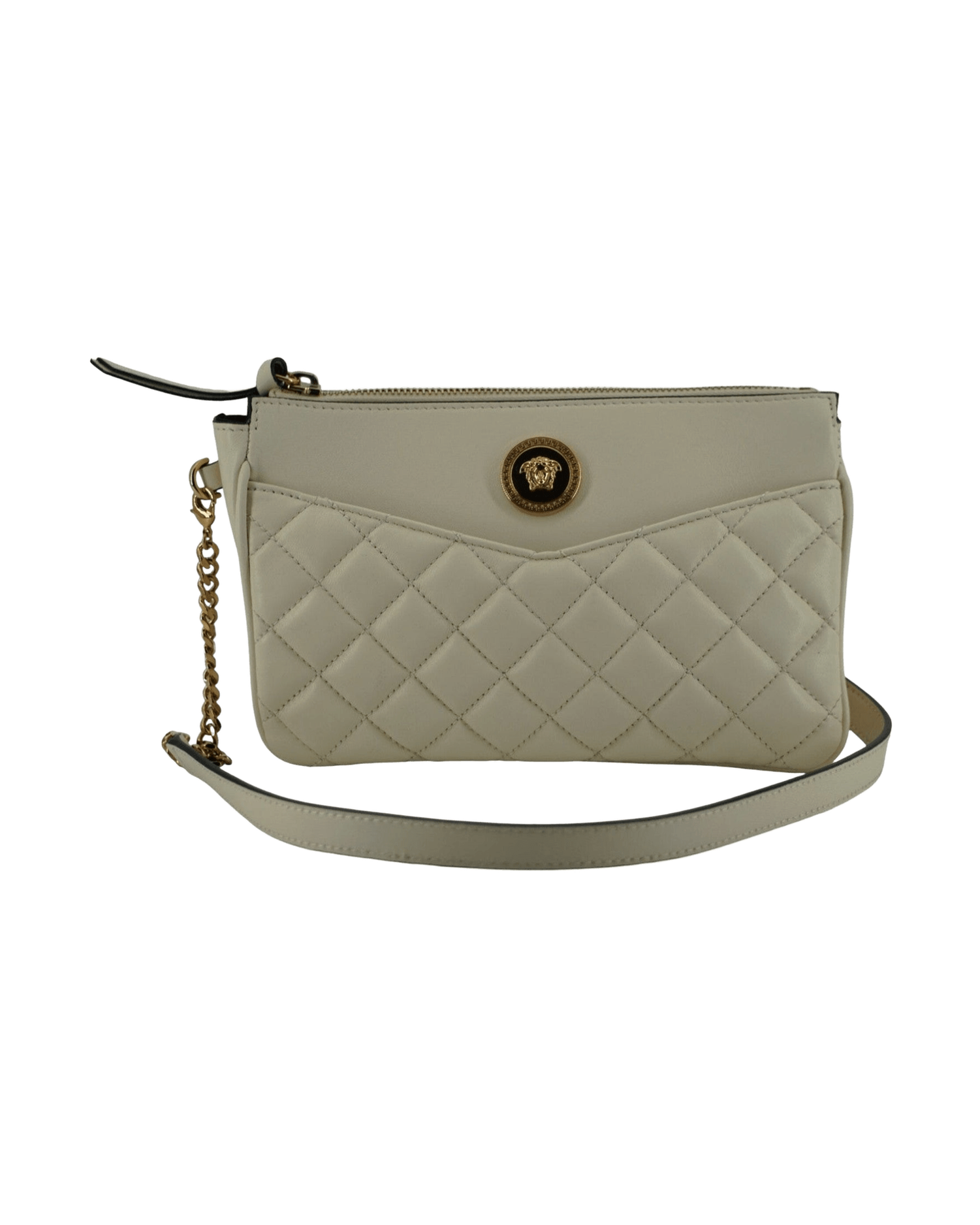 Versace Elegant Lamb Leather Crossbody White Pouch Glam Steals