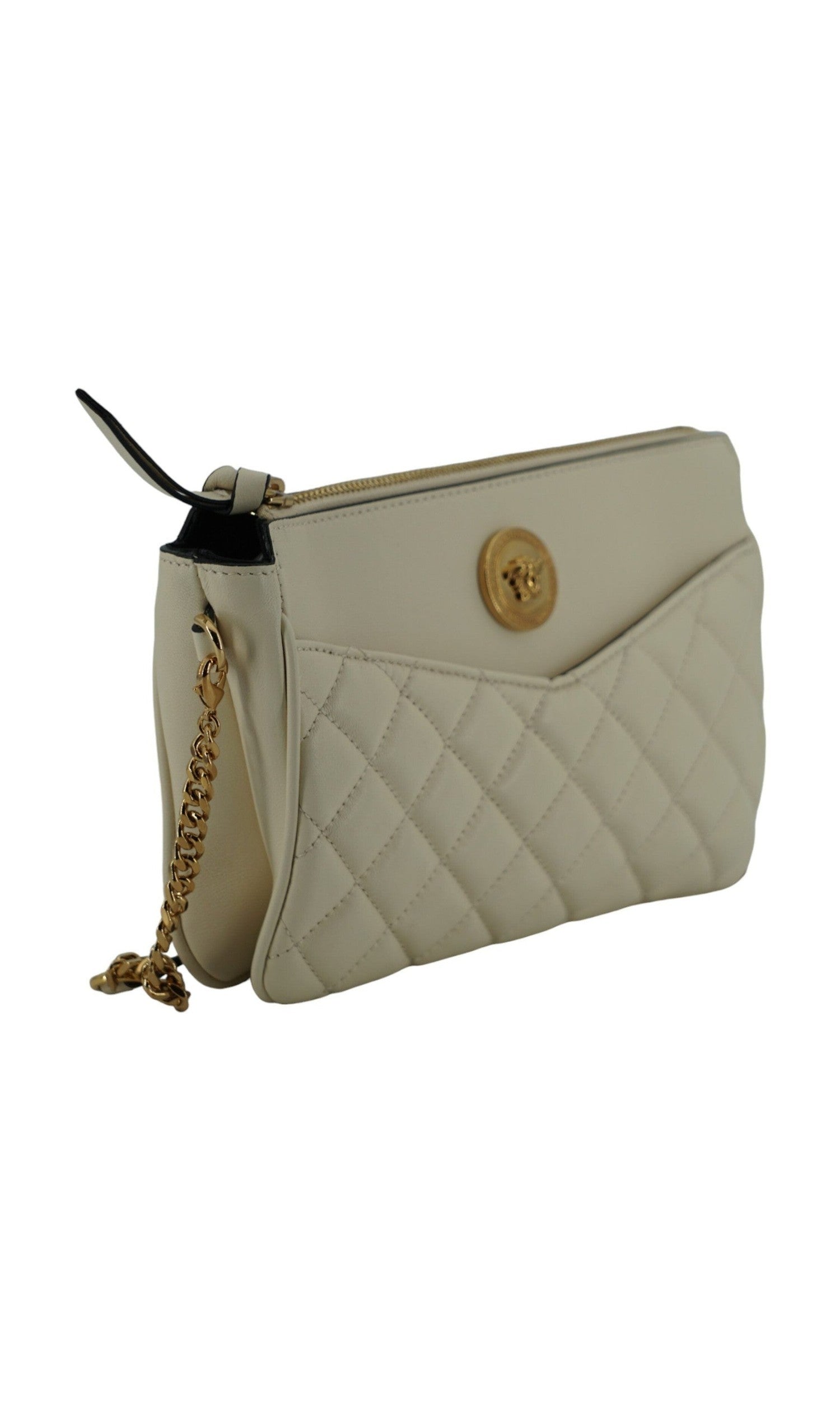 Versace Elegant Lamb Leather Crossbody White Pouch Glam Steals