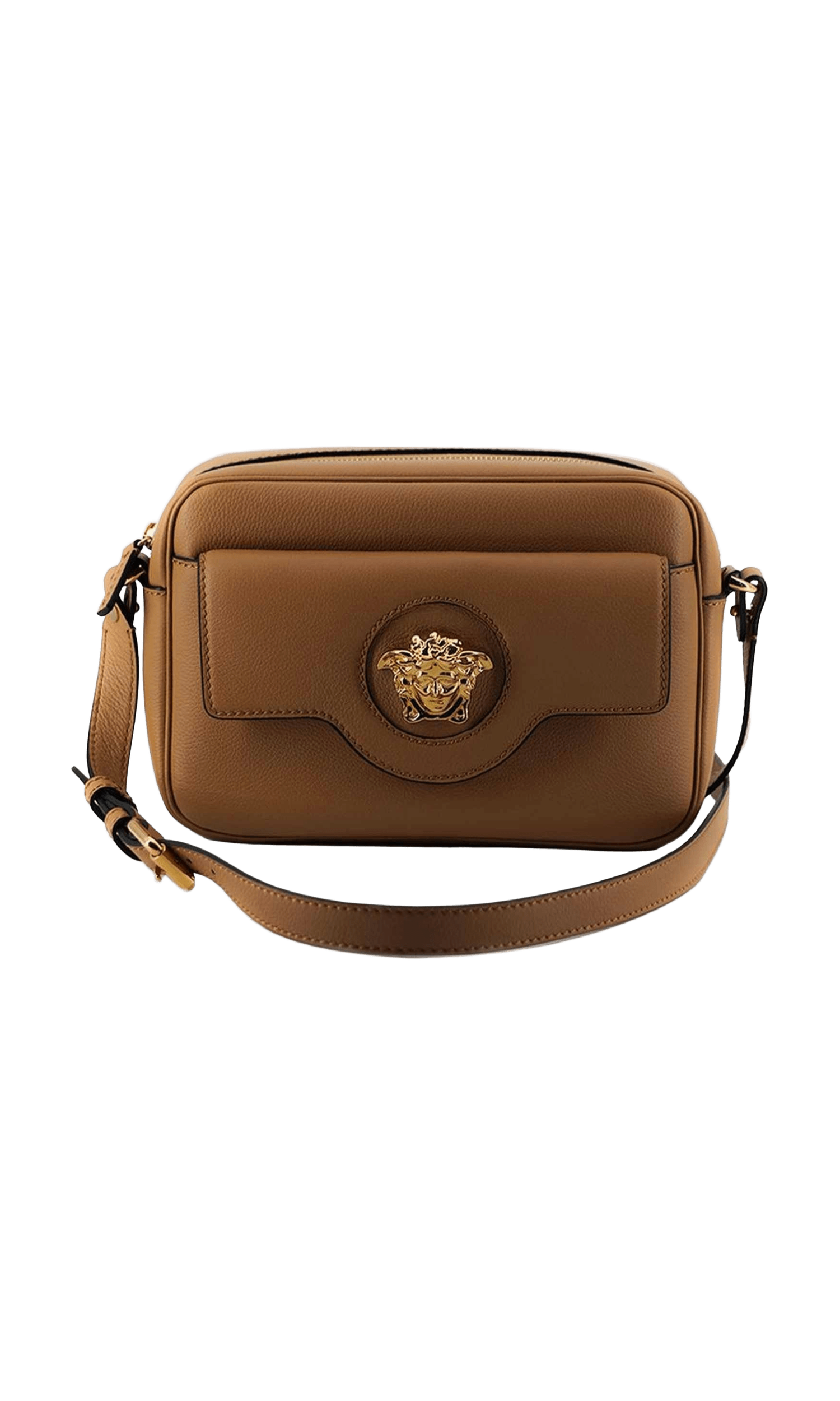 Versace Elegant Leather Camera Case Shoulder Brown Bag Glam Steals