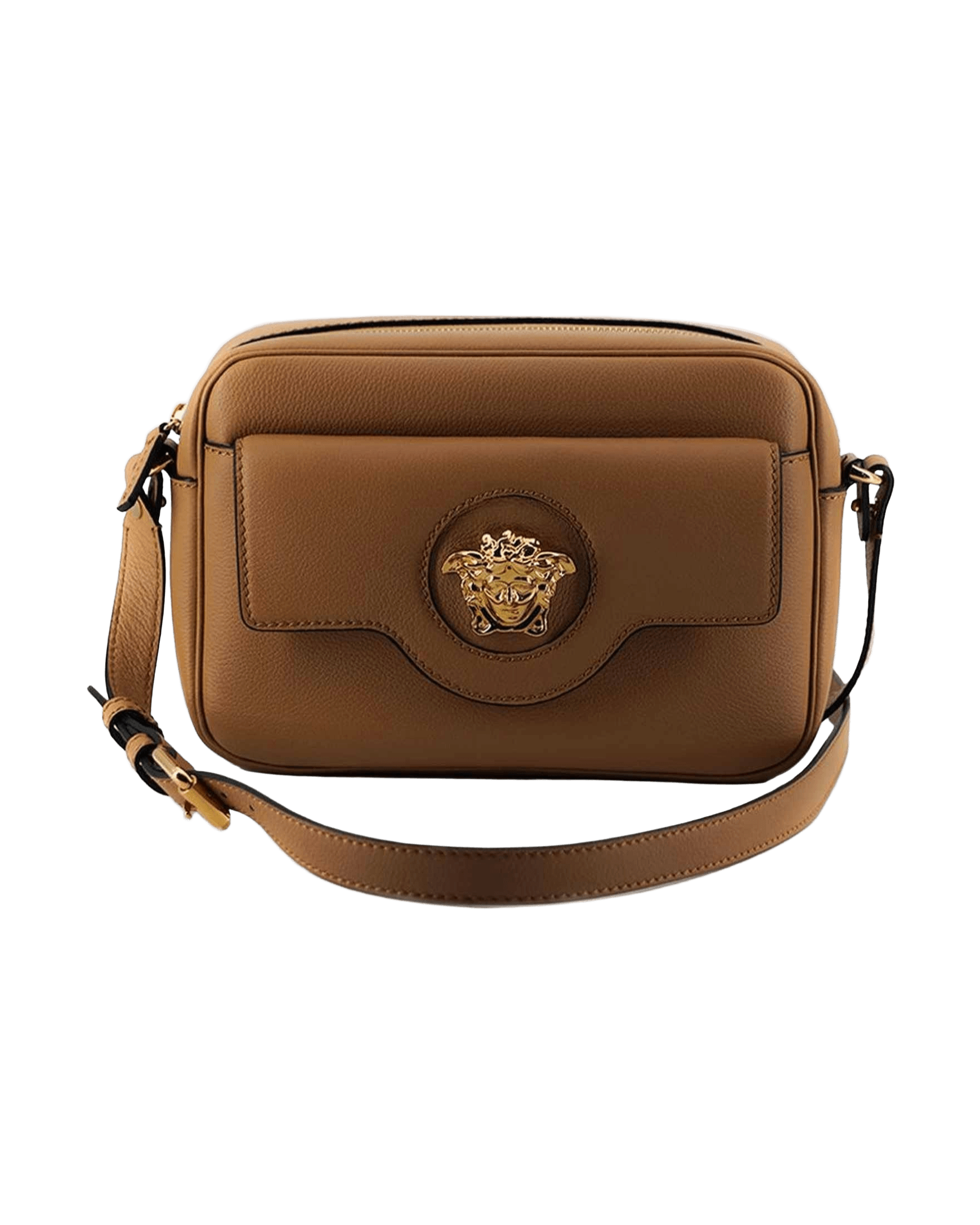 Versace Elegant Leather Camera Case Shoulder Brown Bag Glam Steals
