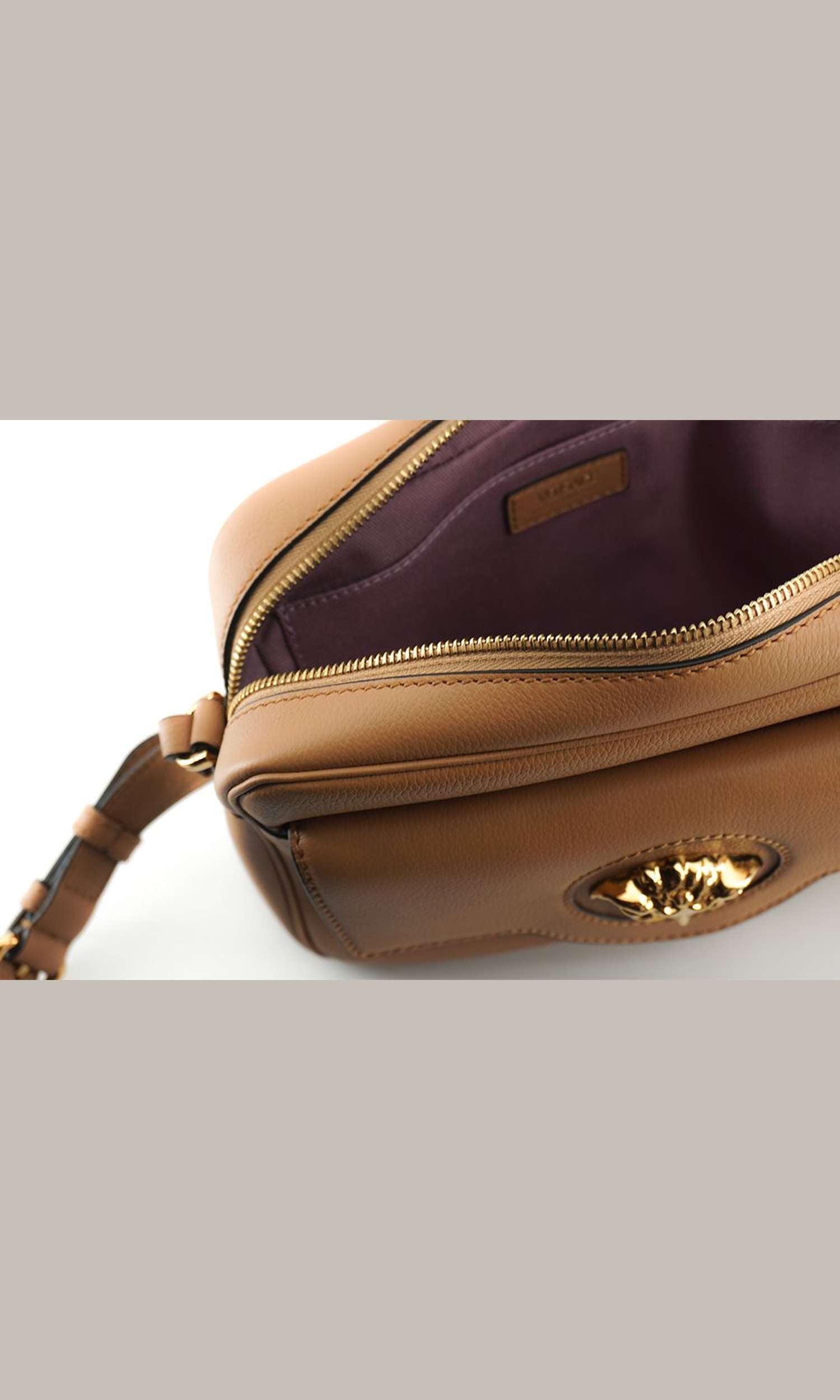 Versace Elegant Leather Camera Case Shoulder Brown Bag Glam Steals