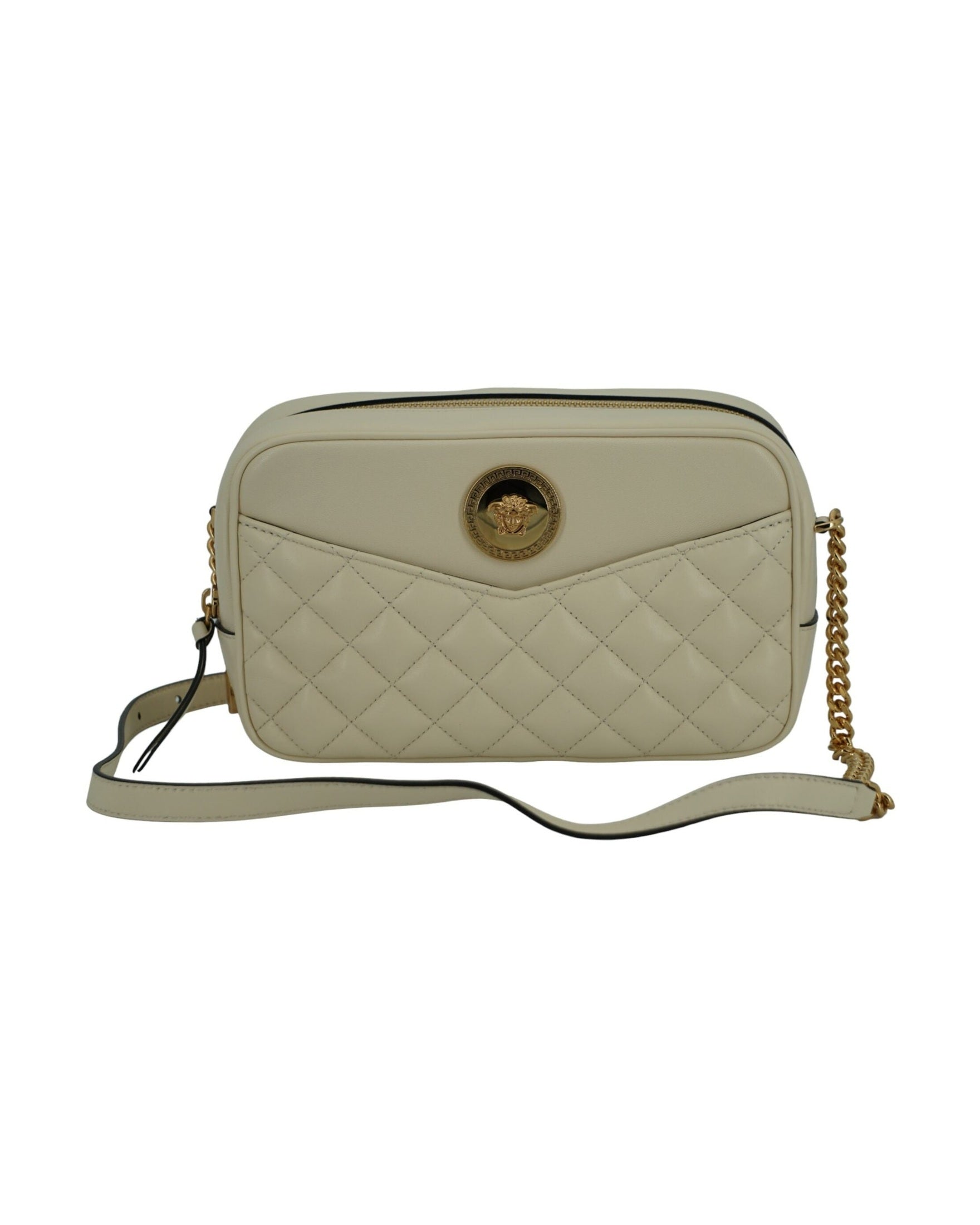 Versace Elegant Leather Camera Shoulder White Bag Glam Steals