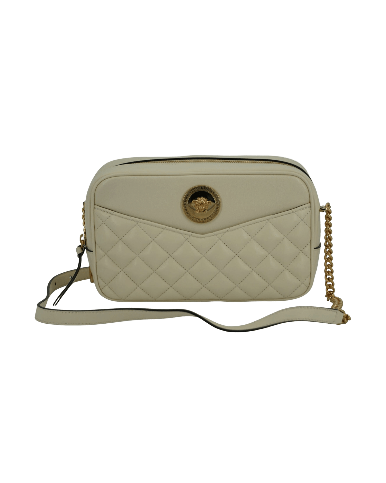 Versace Elegant Leather Camera Shoulder White Bag Glam Steals