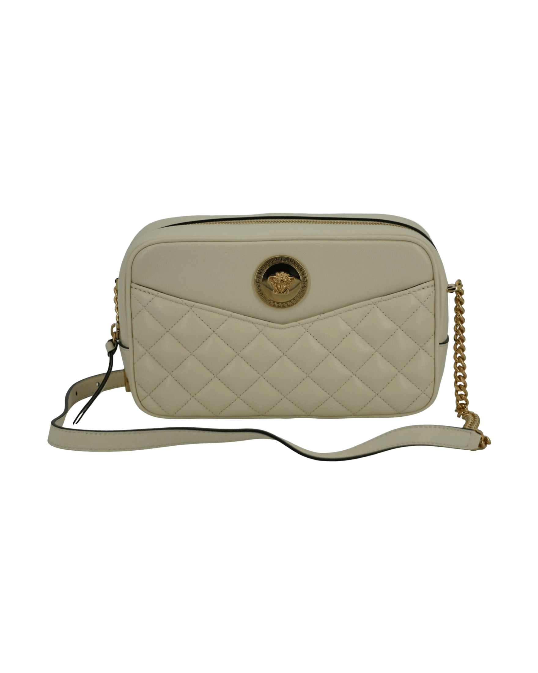 Versace Elegant Leather Camera Shoulder White Bag Glam Steals