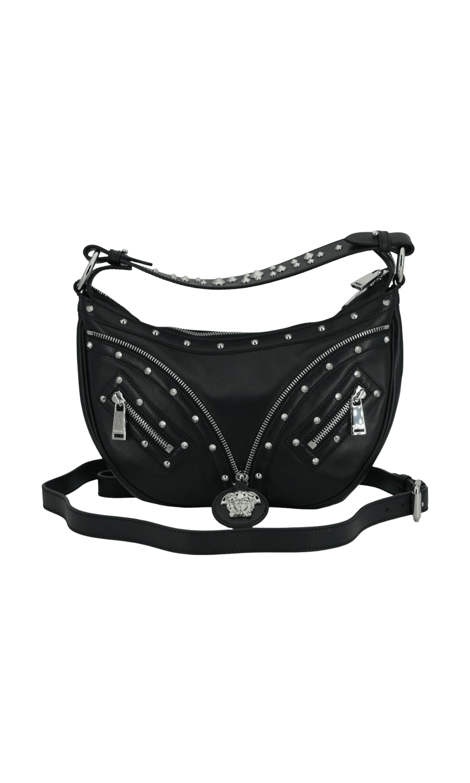 Versace Elegant Leather Hobo Shoulder Black Bag Glam Steals
