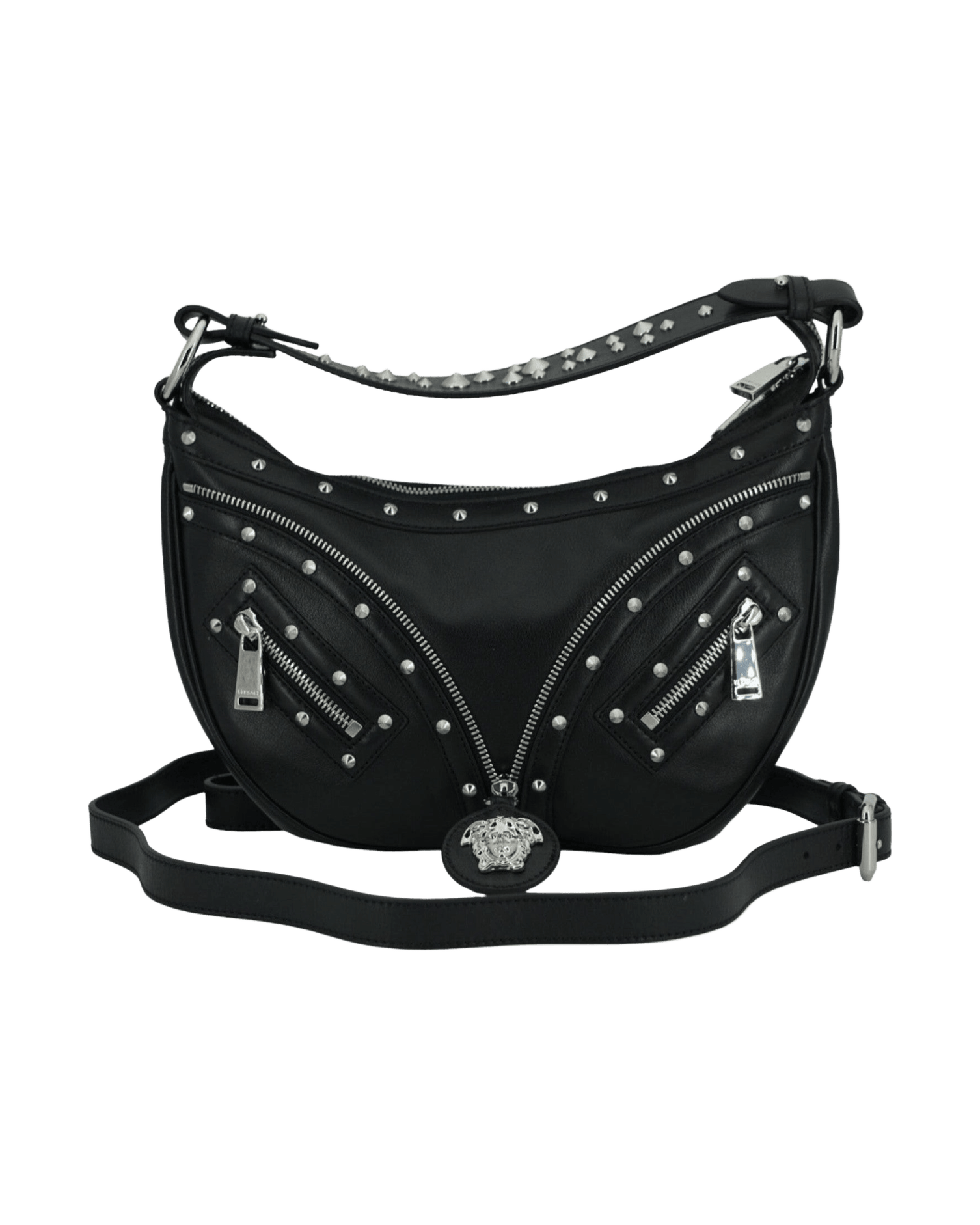 Versace Elegant Leather Hobo Shoulder Black Bag Glam Steals
