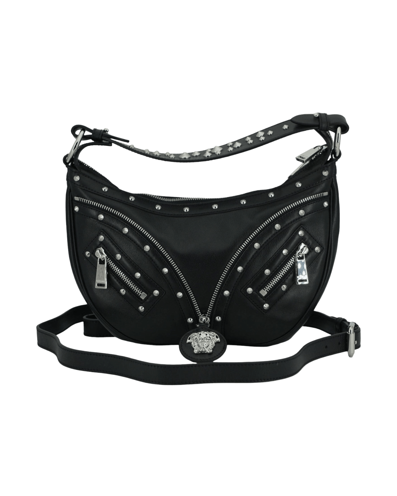 Versace Elegant Leather Hobo Shoulder Black Bag Glam Steals