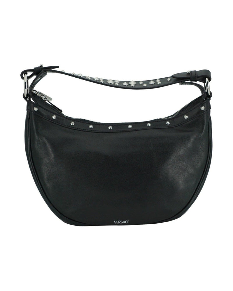 Versace Elegant Leather Hobo Shoulder Black Bag Glam Steals