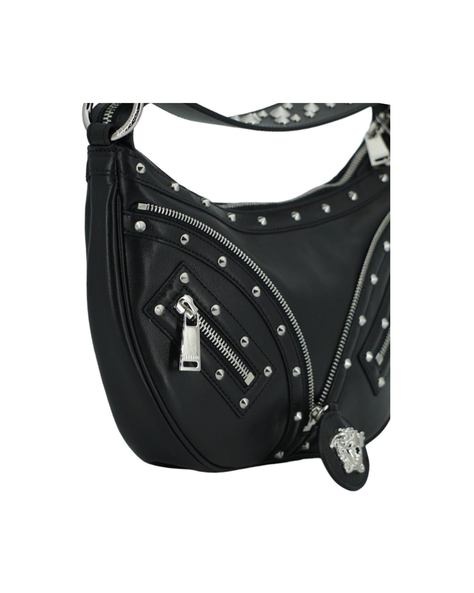Versace Elegant Leather Hobo Shoulder Black Bag Glam Steals