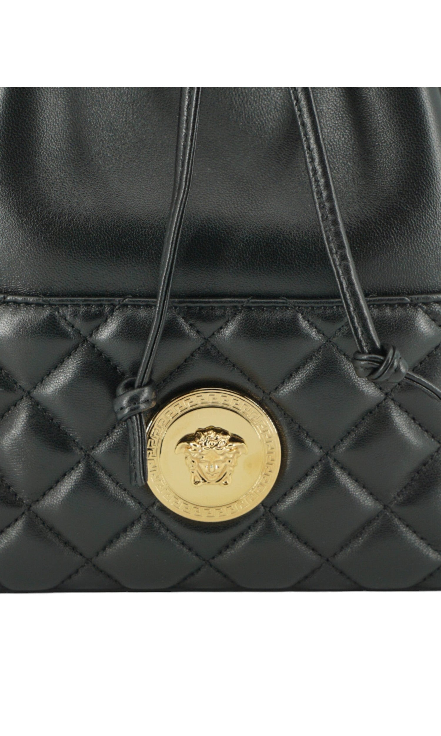 Versace Elegant Leather Medusa Bucket Shoulder Black Bag Glam Steals