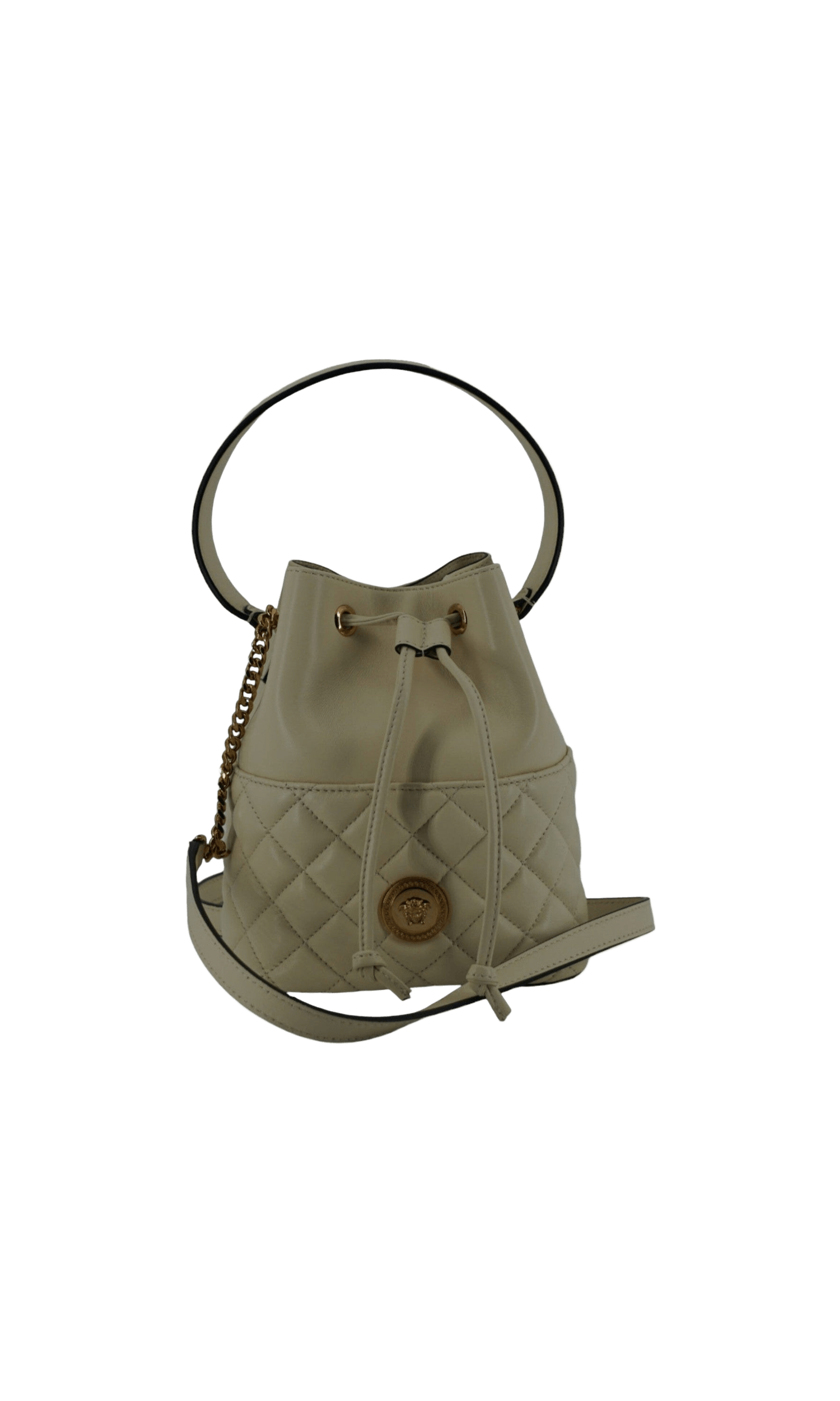Versace Elegant Small Leather Bucket Shoulder White Bag Glam Steals