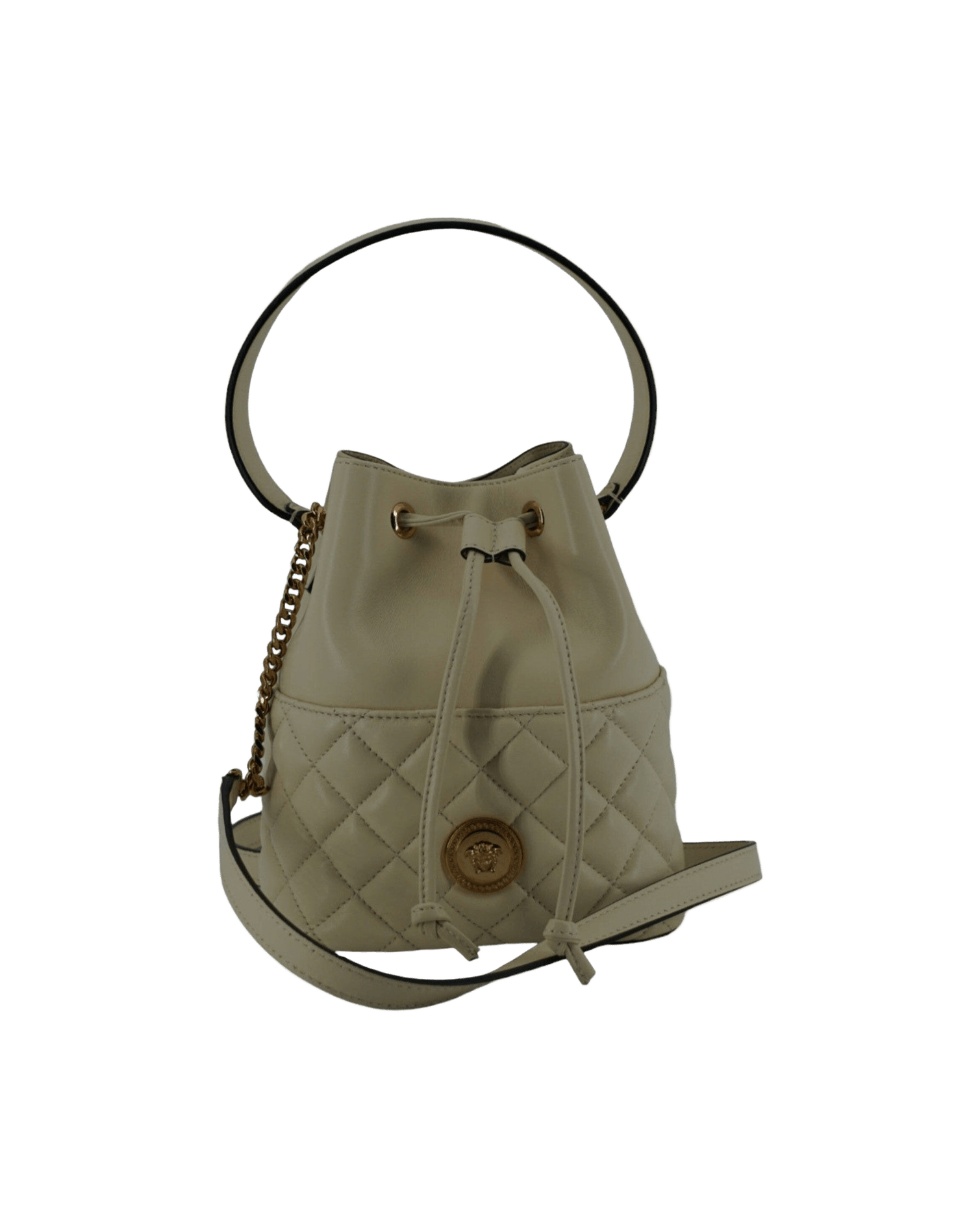 Versace Elegant Small Leather Bucket Shoulder White Bag Glam Steals