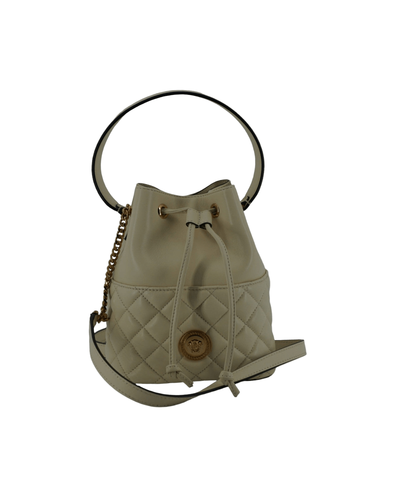 Versace Elegant Small Leather Bucket Shoulder White Bag Glam Steals
